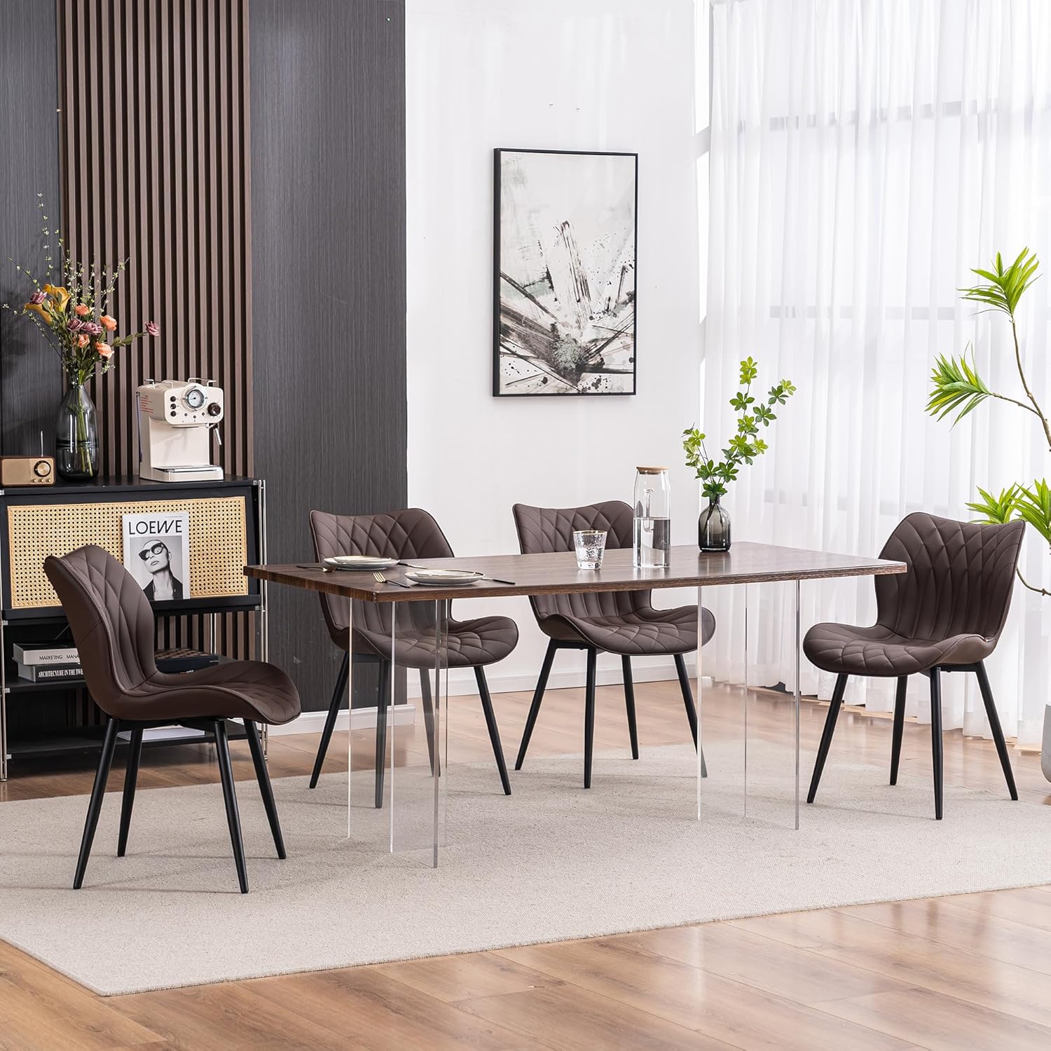 YOUNIKE Juego de 2 sillas de comedor, sillas de comedor tapizadas de cuero, sillas de cocina modernas, sillas laterales para sala de estar,