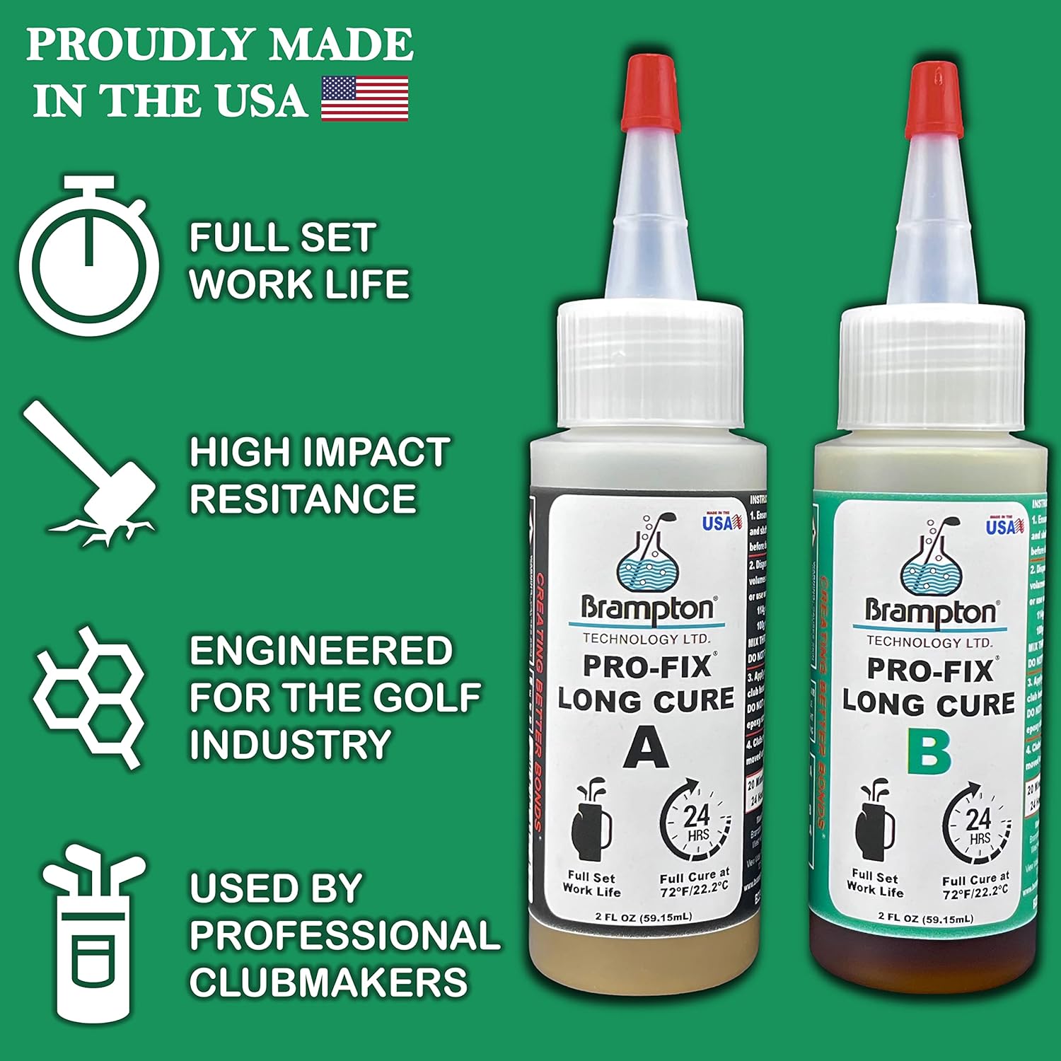 PRO-FIX – Epoxi de golf de curado largo, vida útil completa, extra resistente, epoxi de golf para todos los ejes de golf, cabezas de golf,