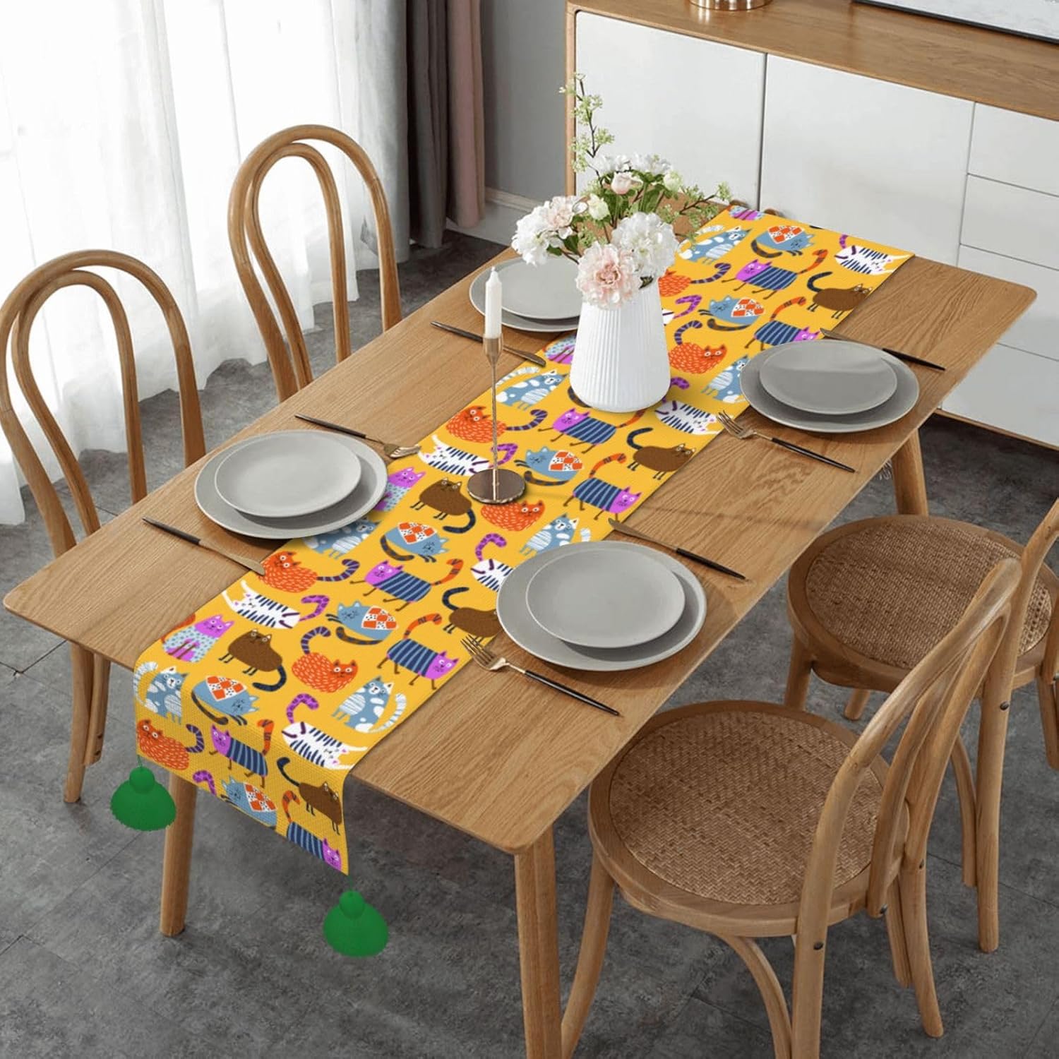 Cats Scandinavian Style Christmas Table Runner Dining Table Decor Christmas Decorations Indoor Home Decor Christmas Table Runners Xmas Navidad