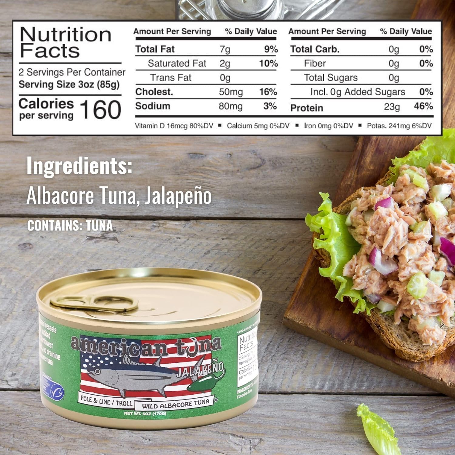 One by One Pole Caught Albacore Atún Variedad Pack de Atún Americano, Cocinado Una Vez, Sin Aditivos  Latas de 6 oz (2 cada una) de ajo, jalapeño,