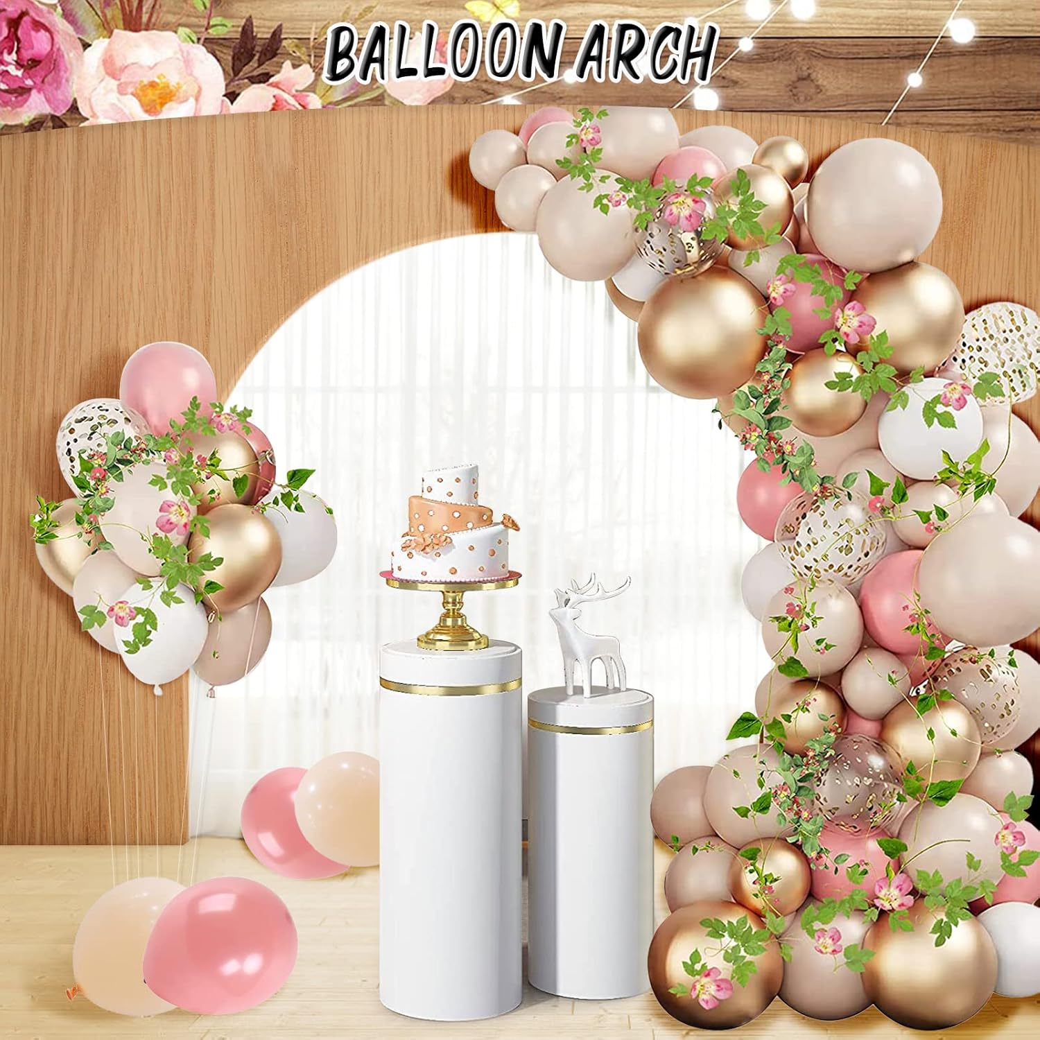 Decoraciones florales de feliz cumpleaños para mujer, 105 piezas de suministros de fiesta de cumpleaños de flores de madera, incluyendo telón de