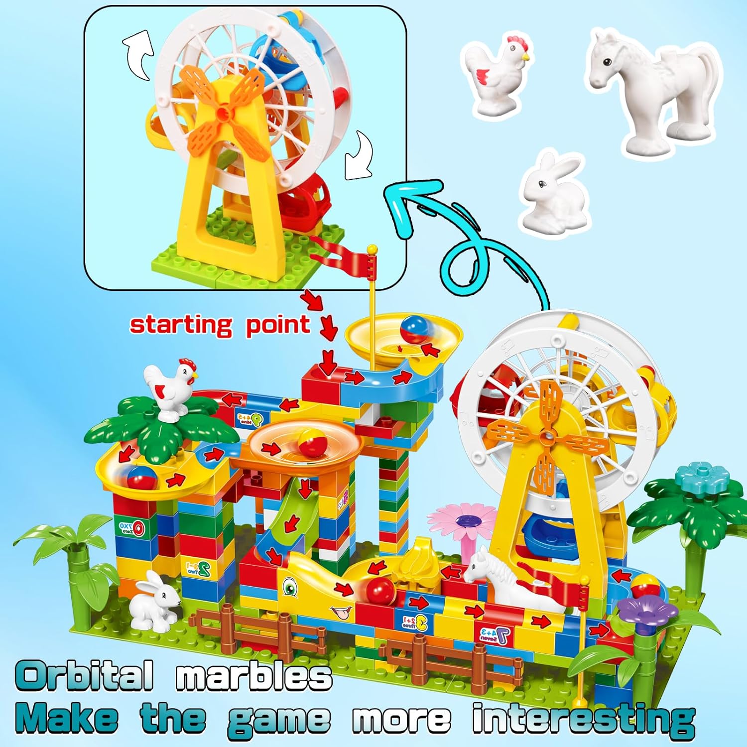 Bloques de construcción de Marble Run para niños a partir de 3 años, 247 piezas de rueda de la fortuna de mármol, laberinto de mármol, juego de
