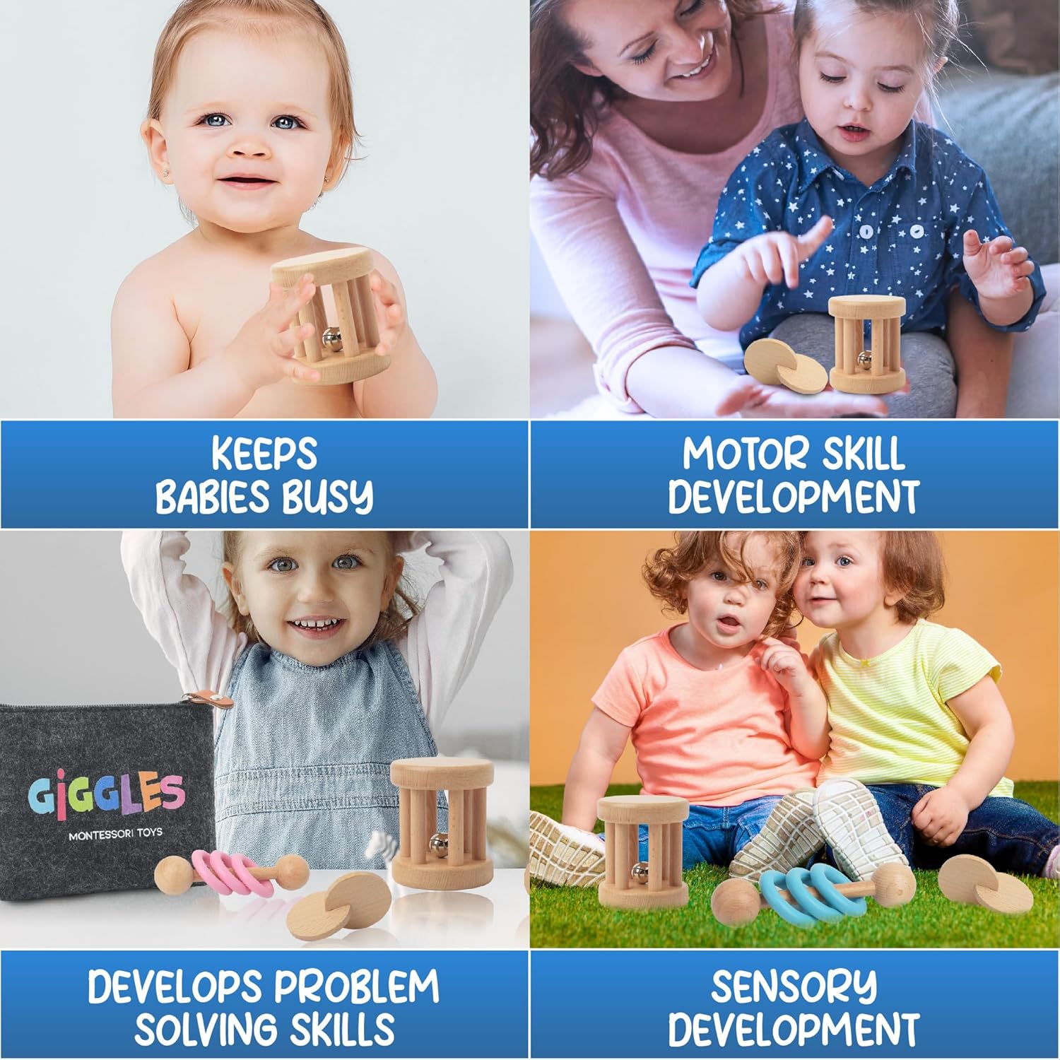 Juguetes Montessori para bebés de 0 a 6 meses y 6 a 12 meses, juguete de madera ecológico para estimulación sensorial, desarrollo de habilidades y