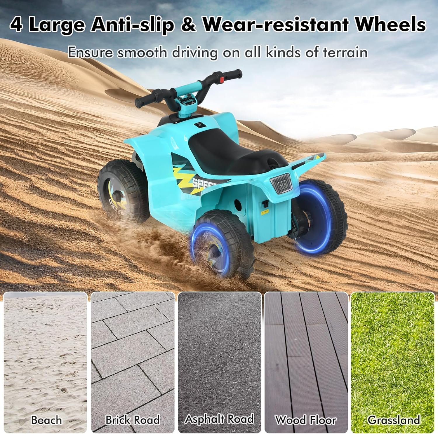 DORTALA ATV para niños, auto de juguete motorizado alimentado por batería de 6 V con velocidades altasbajas, ruedas antideslizantes, Quad eléctrico