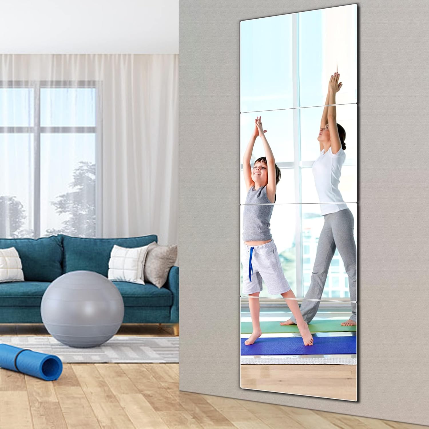 Espejo inastillable para niños, espejo de longitud completa para pared, extra grueso de 18 pulgadas, 12 x 12 pulgadas x 4 piezas, espejo irrompible