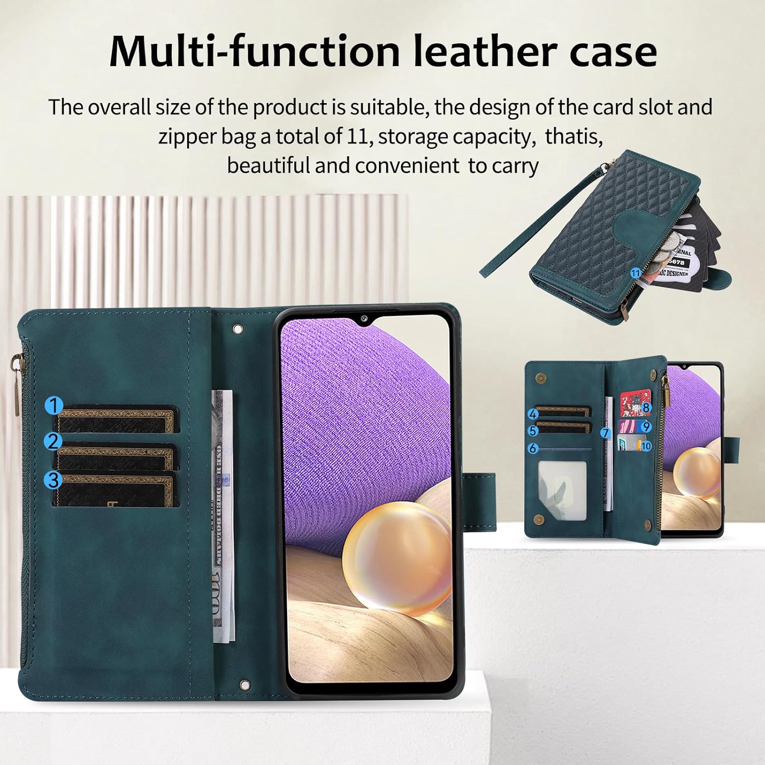 Asuwish Funda para teléfono Samsung Galaxy A32 5G 2021 de 6.5 pulgadas con protector de pantalla de vidrio templado y correa para la muñeca, con