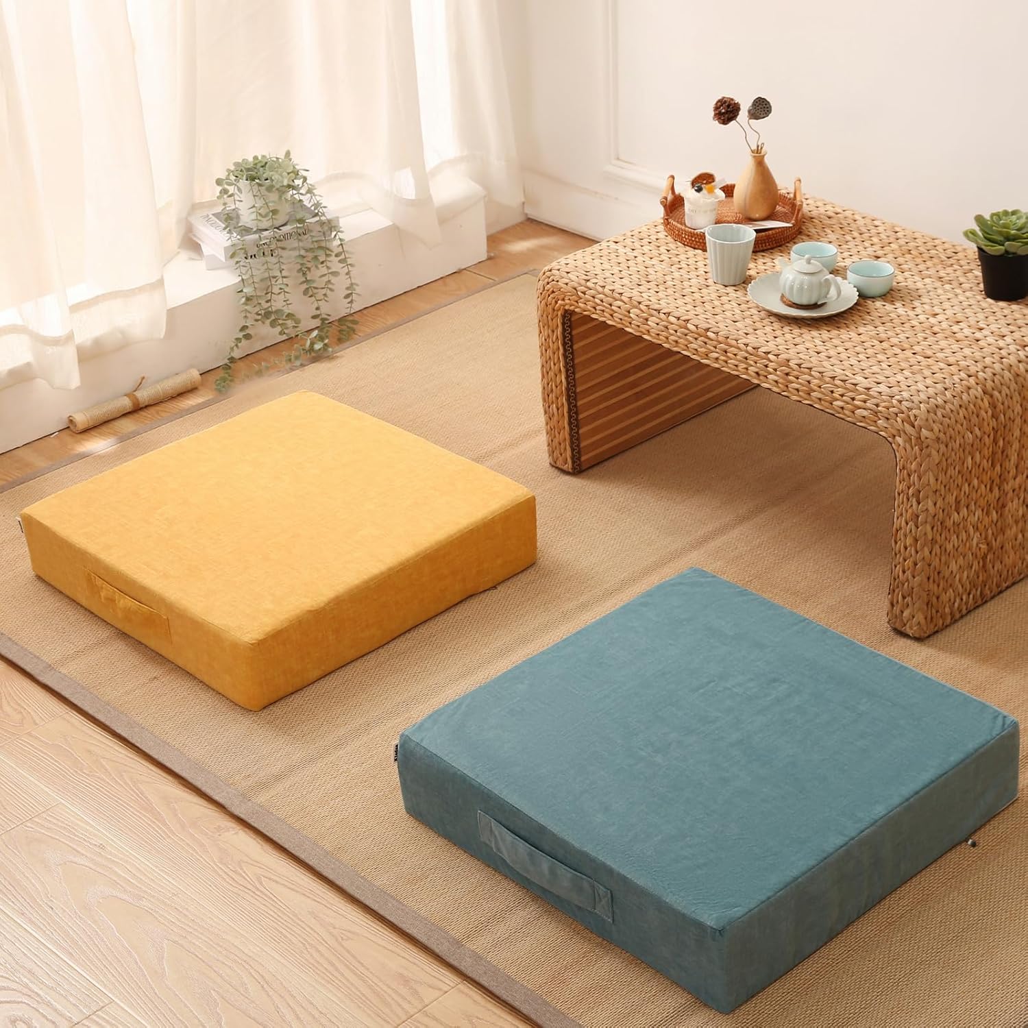Cojín de suelo grande para adultos, cojín cuadrado de suelo para adultos, cojín de meditación para asiento de almohada de suelo, cojín de asiento de