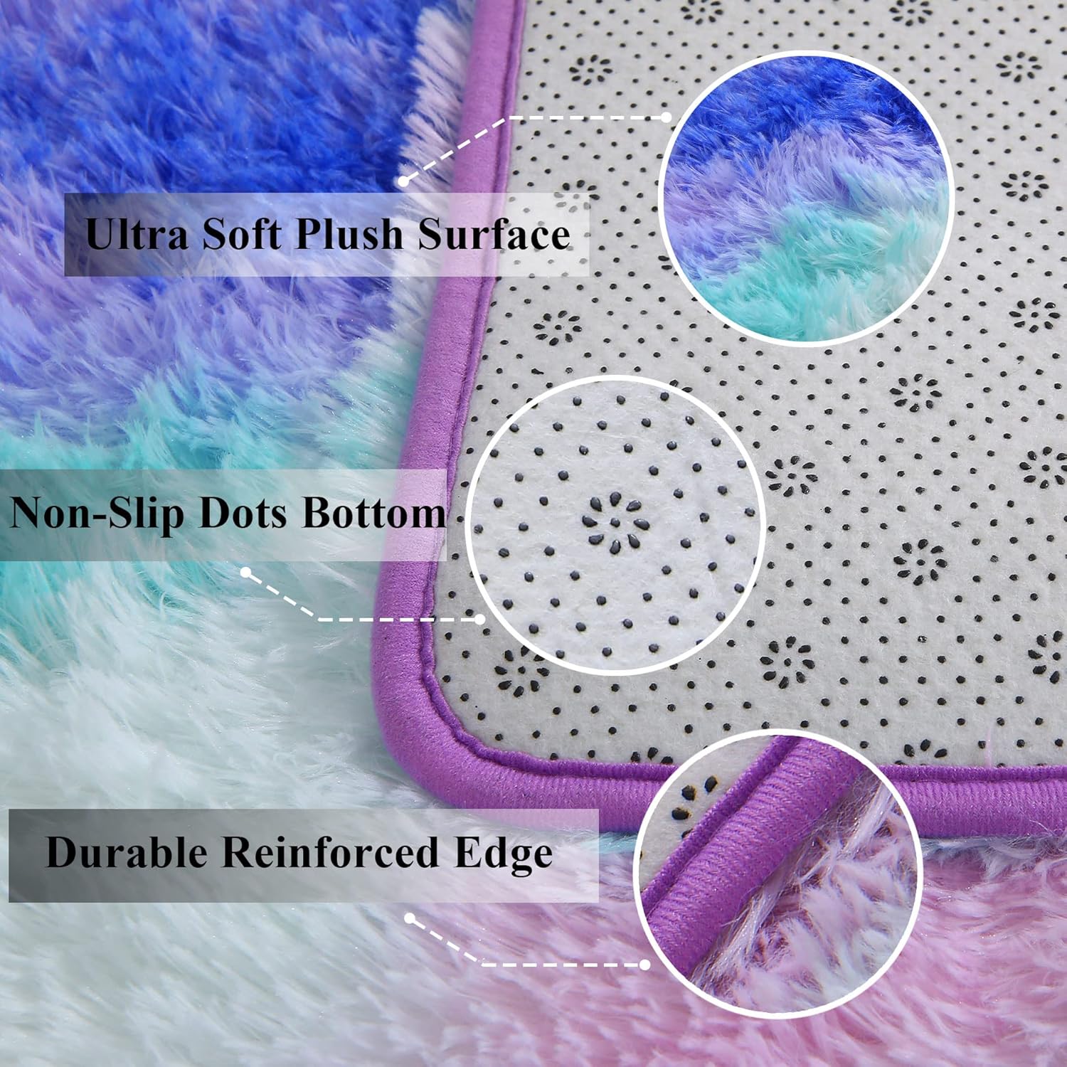 Ultra Soft Shaggy Rug for Bedroom, 4 x 6 Feet Modern Tie Dye Area Rug, Purple Blue Fluffy Carpet for Living Room, Kids Girls Room, Bedside, Home