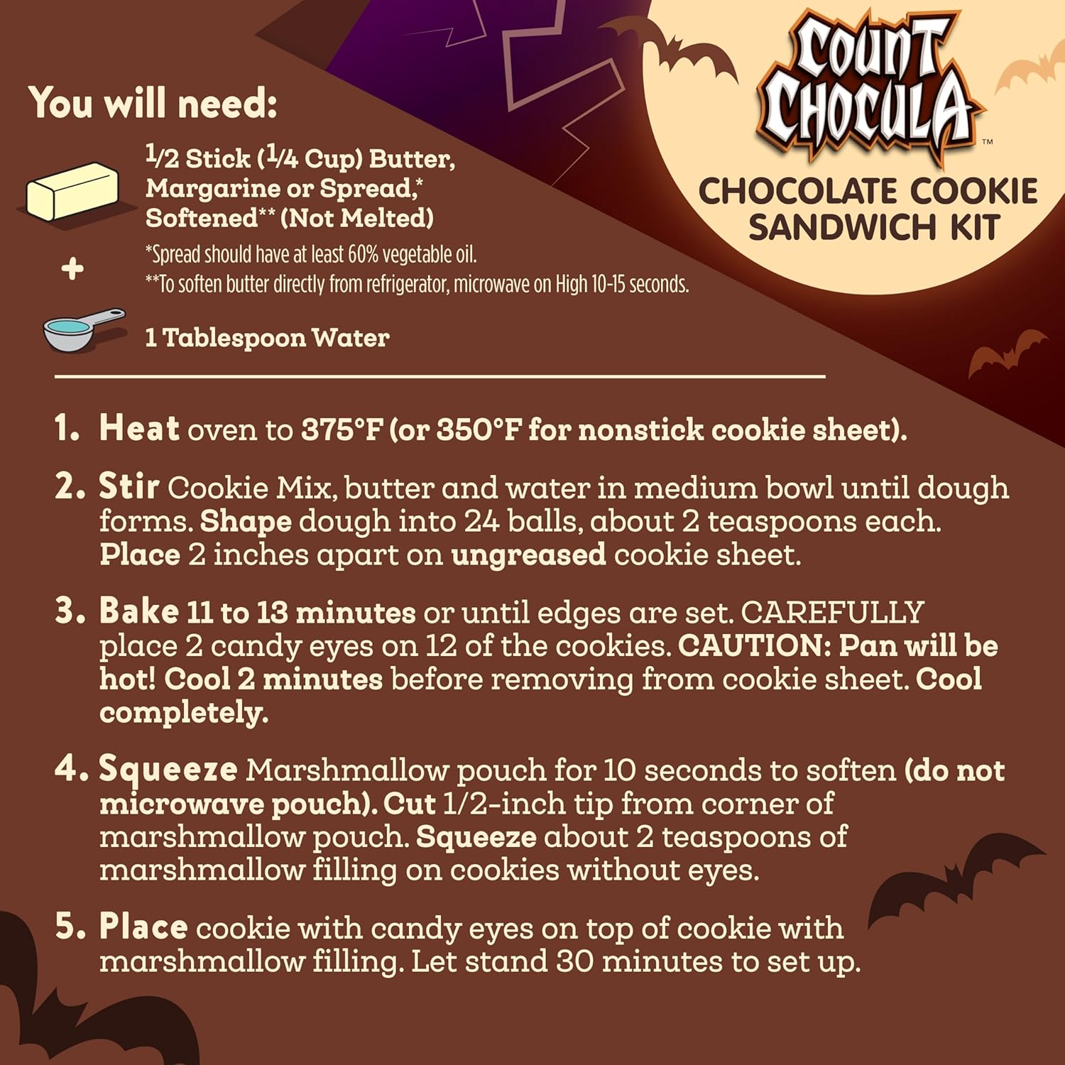 Betty Crocker Count Chocula – Kit de sándwich de galletas de chocolate, 11.1 onzas