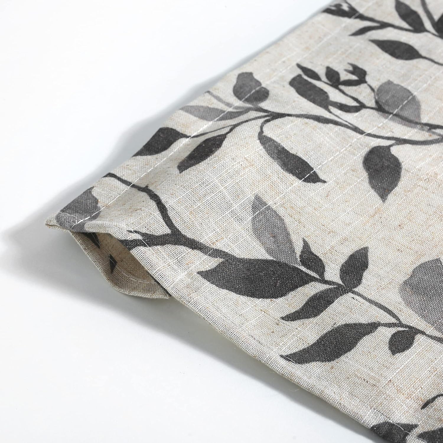 Cenefa de cocina de lino, cenefas de cortina con estampado de hojas de árbol para baño, dormitorio, sala de estar, decoración de granja con bolsillo