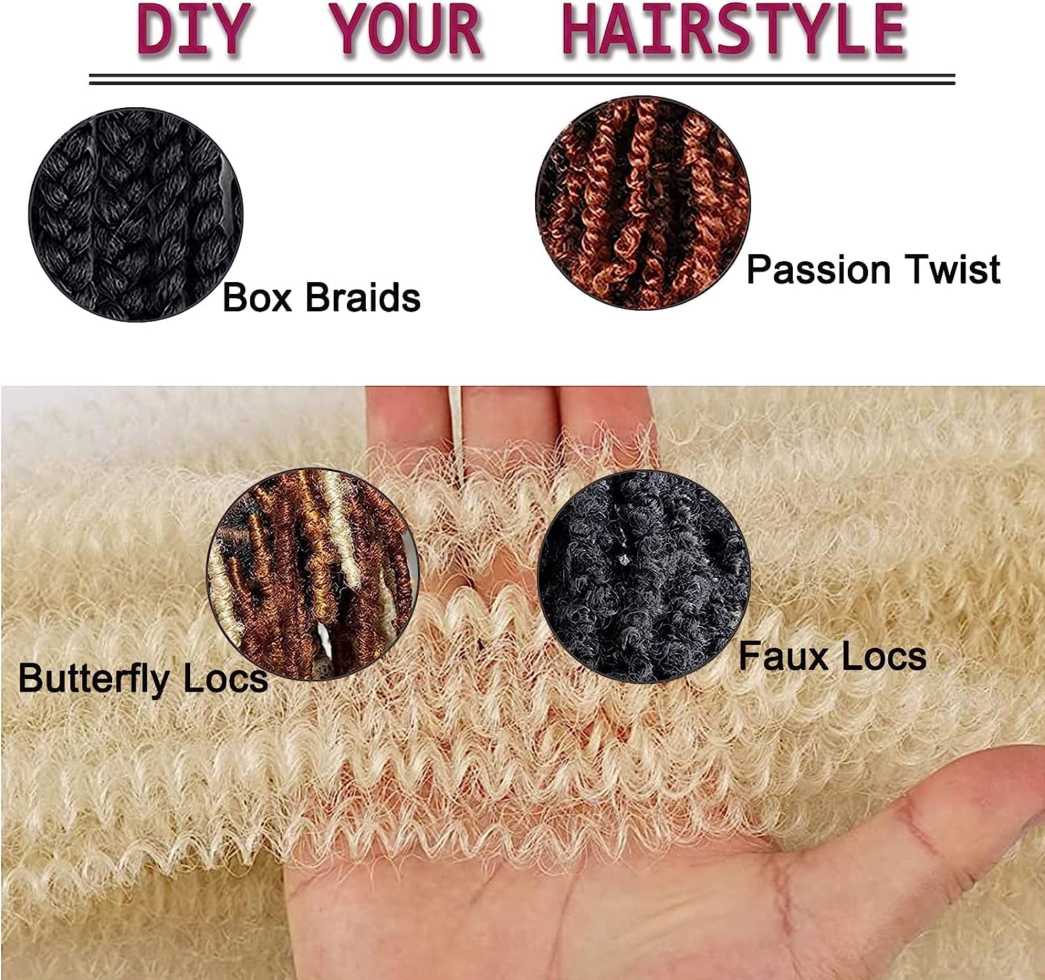 Cabello afro trenzado, 3 piezas preseparadas de cabello rizado Marley Twist trenzado de 16 pulgadas para rastas sintéticas desgastadas, extensiones