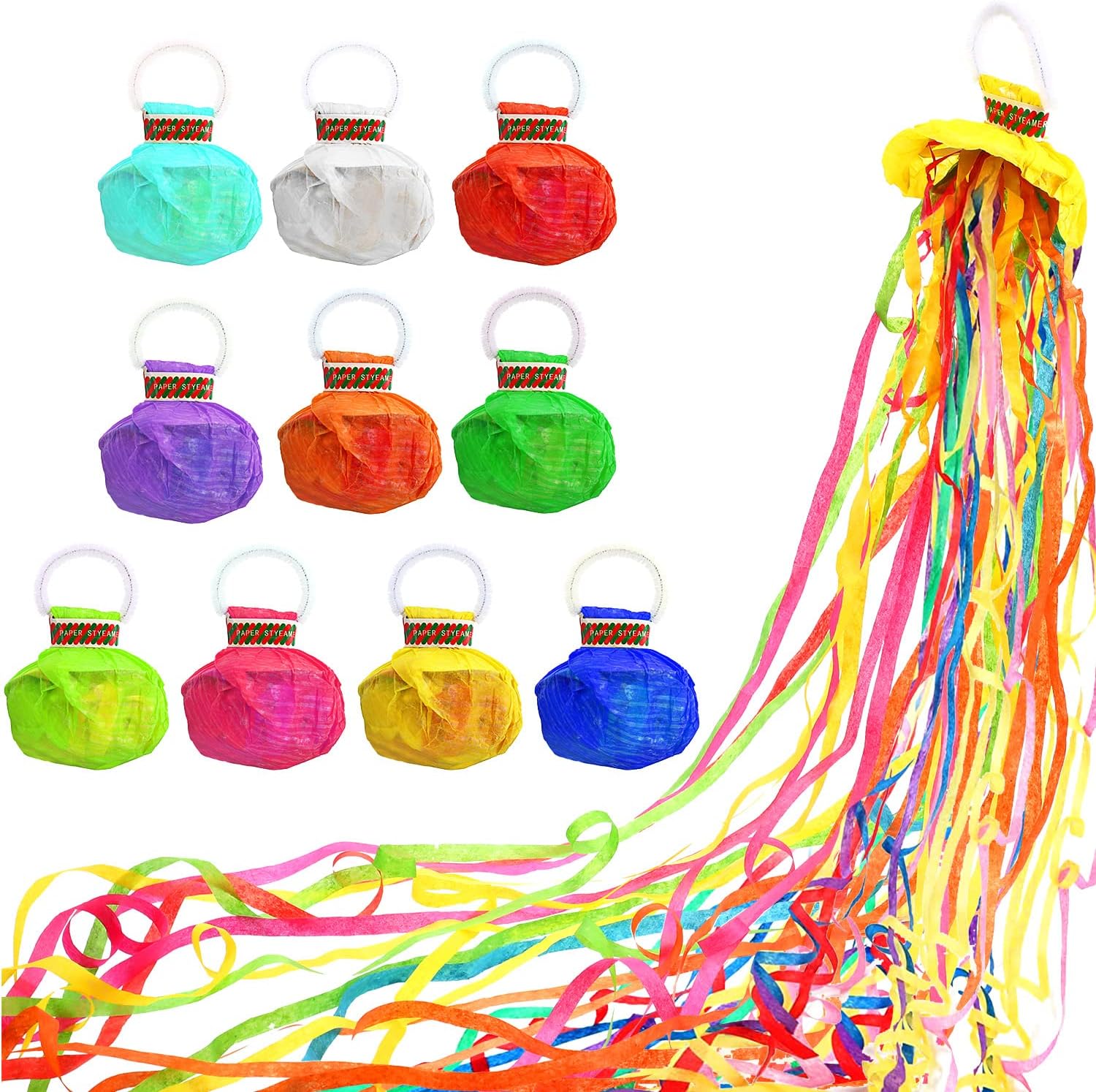 meekoo 10 piezas de serpentinas sin ensuciar galletas de confeti para Año Nuevo, cumpleaños, boda, graduación, fiesta, espectáculos (multicolor)