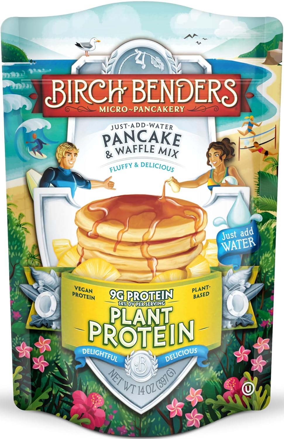 Birch Benders – Mezcla de proteína vegetal para panqueques y waffles, 14 onzas (paquete de 2) con cucharas giratorias By The Cup