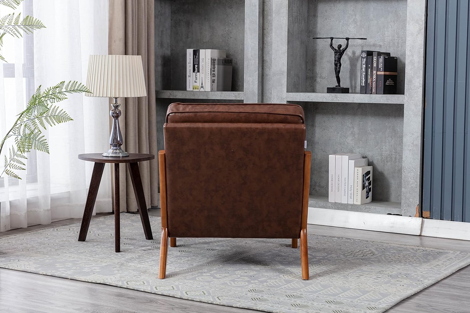 JOYBASE Sillón con brazos, silla decorativa moderna de mediados de siglo, sillón con marco de madera para sala de estar, dormitorio (marrón, cuero
