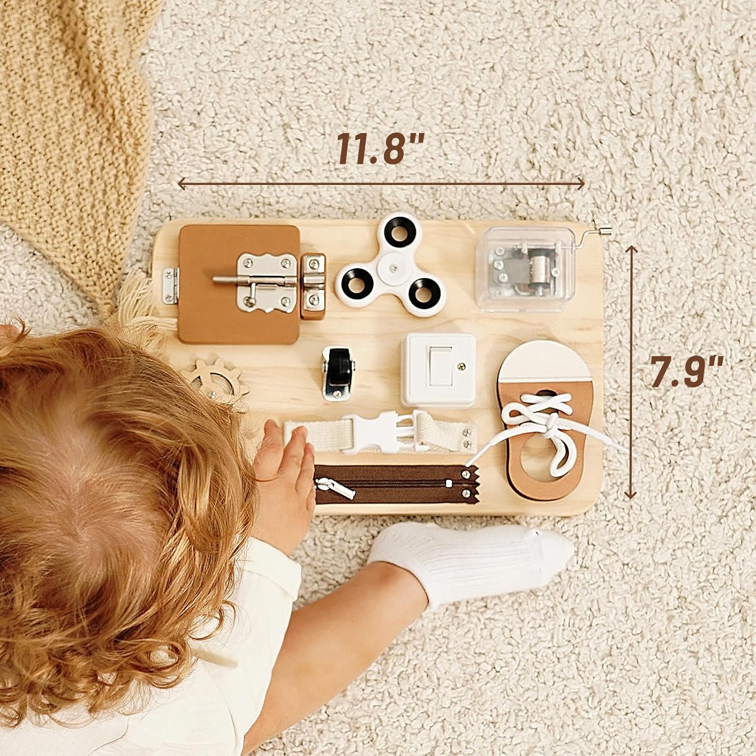 Tablero de actividades para niños pequeños – Juguetes Montessori para 1, 2, 3, 4 años de edad, juguetes sensoriales de madera para niños autistas,