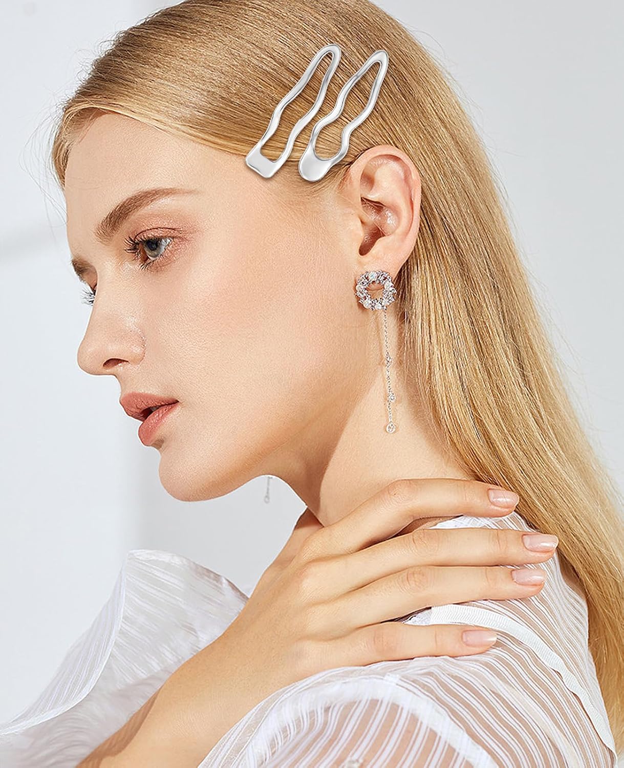 10 pinzas para el cabello con ondas metálicas plateadas, pasadores para el cabello Y2K, pinzas para el cabello vintage de cocodrilo, pequeños