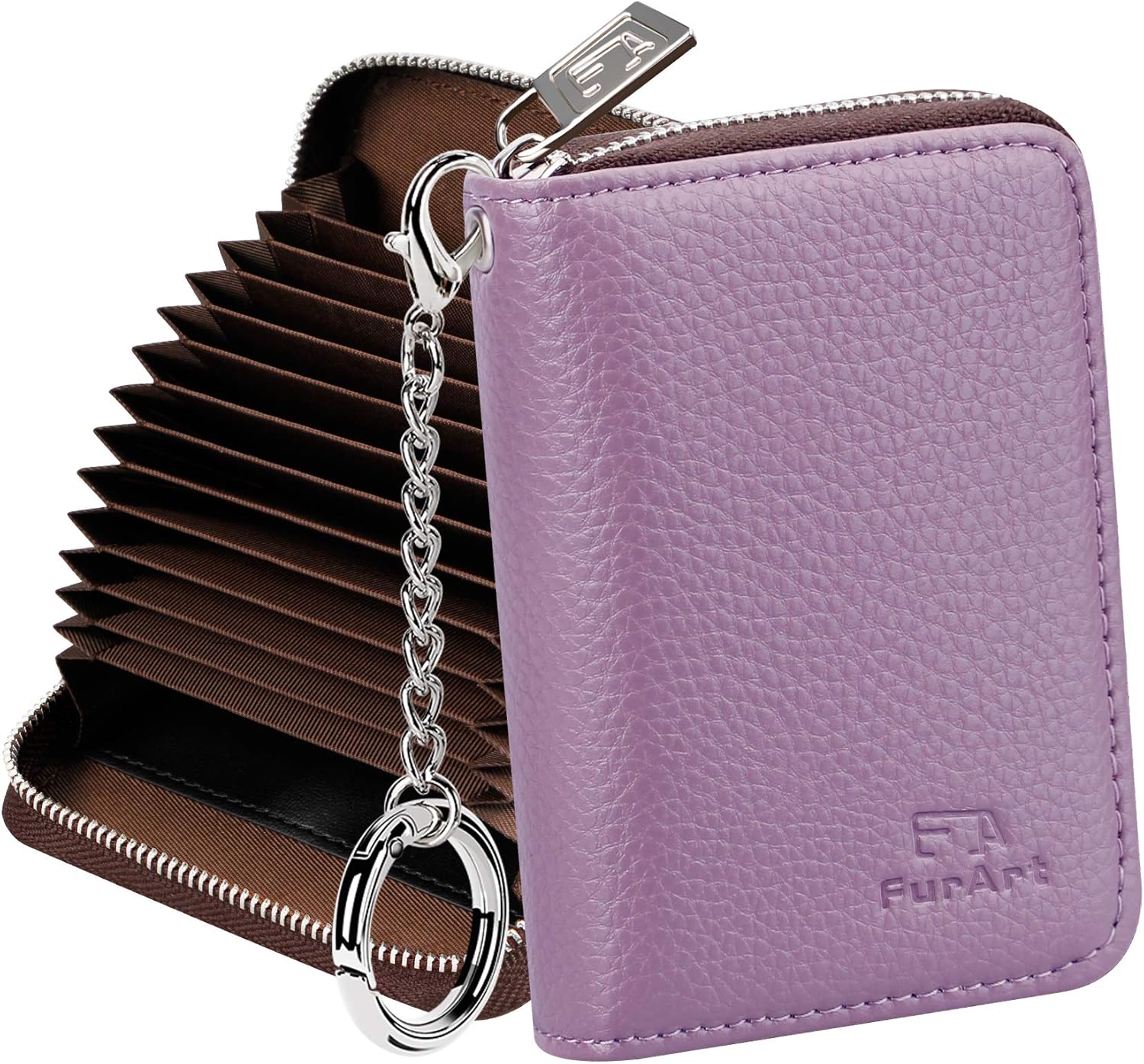FurArt – Cartera para tarjetas de crédito, soporte para tarjetas con cremallera para hombres y mujeres, bloqueo RFID, cartera con llavero, tamaño