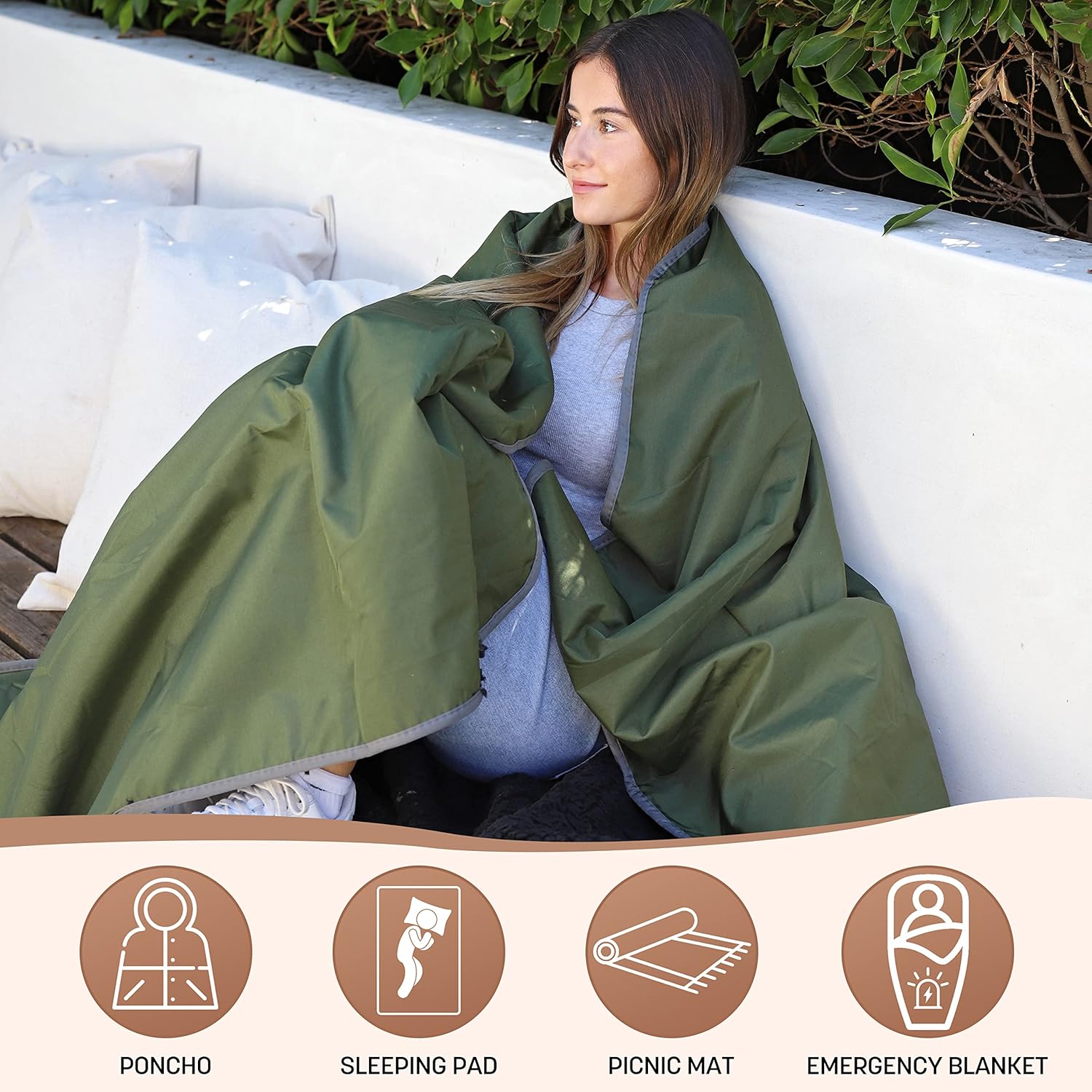 Tirrinia – Manta impermeable para exteriores con forro de lana Sherpa, resistente al viento, triple capa, abrigada, cómoda, plegable para acampar,