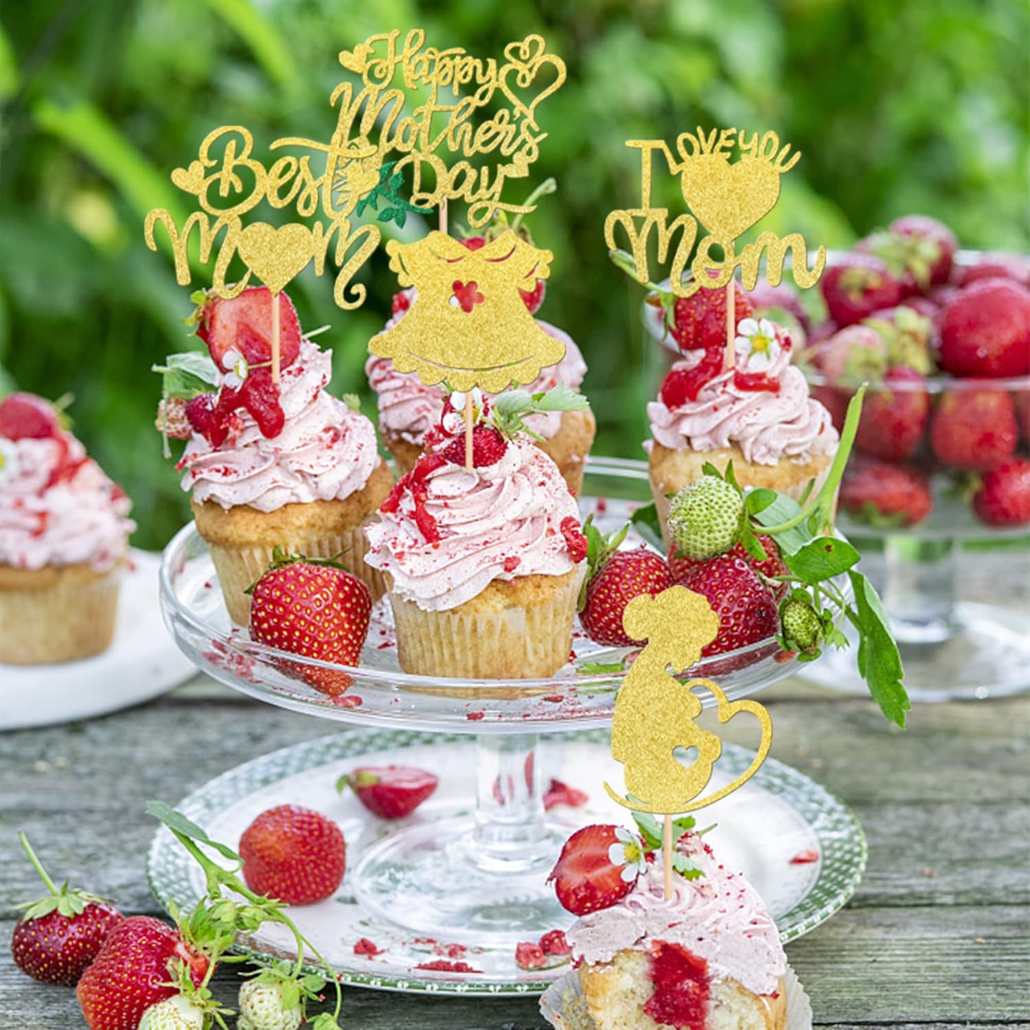 30 piezas de decoración para cupcakes con purpurina para el día de la madre, para mujeres embarazadas, para el amor de la madre, para cupcakes, la