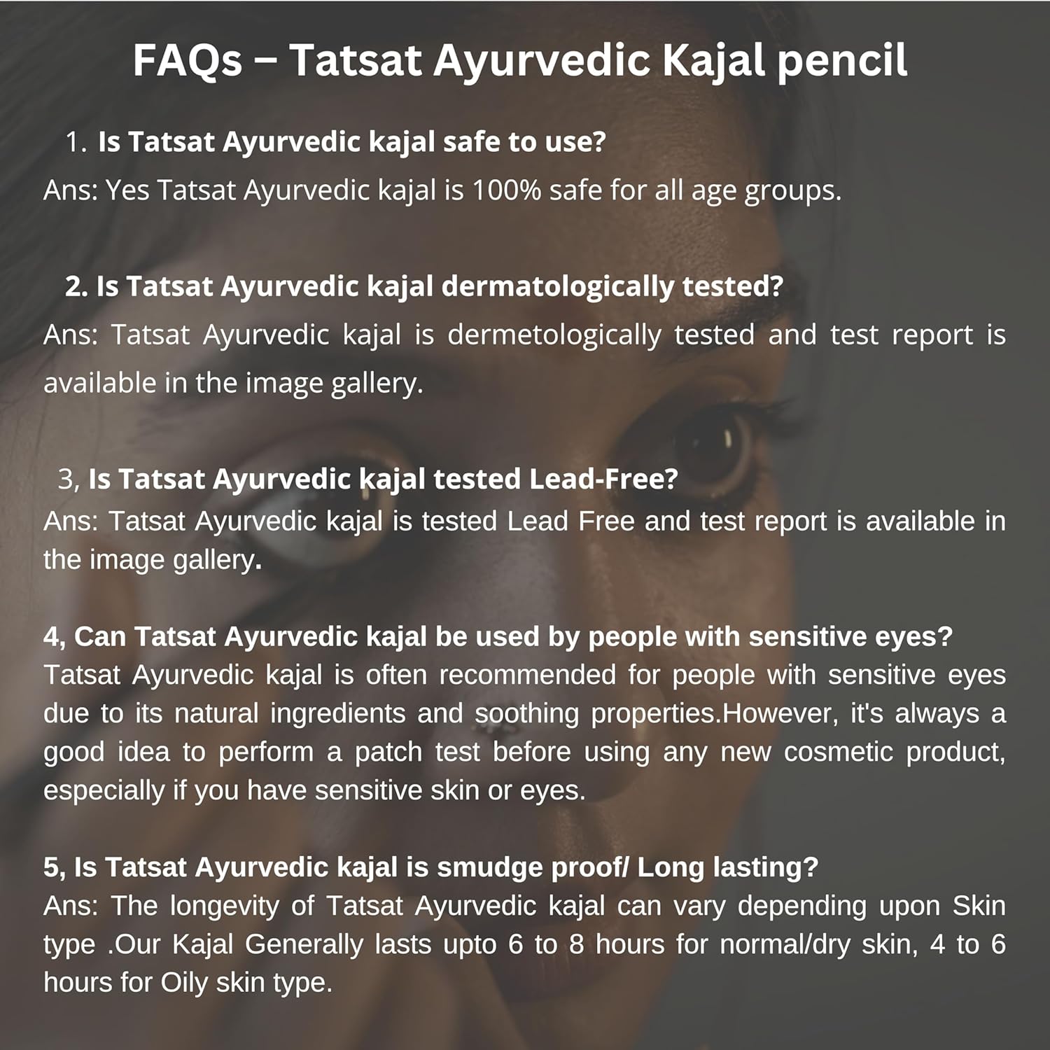 TATSAT-100% Natural Ayurveda a base de hierbas Kajal Lápiz delineador de ojos hecho de Thriphala SOOT