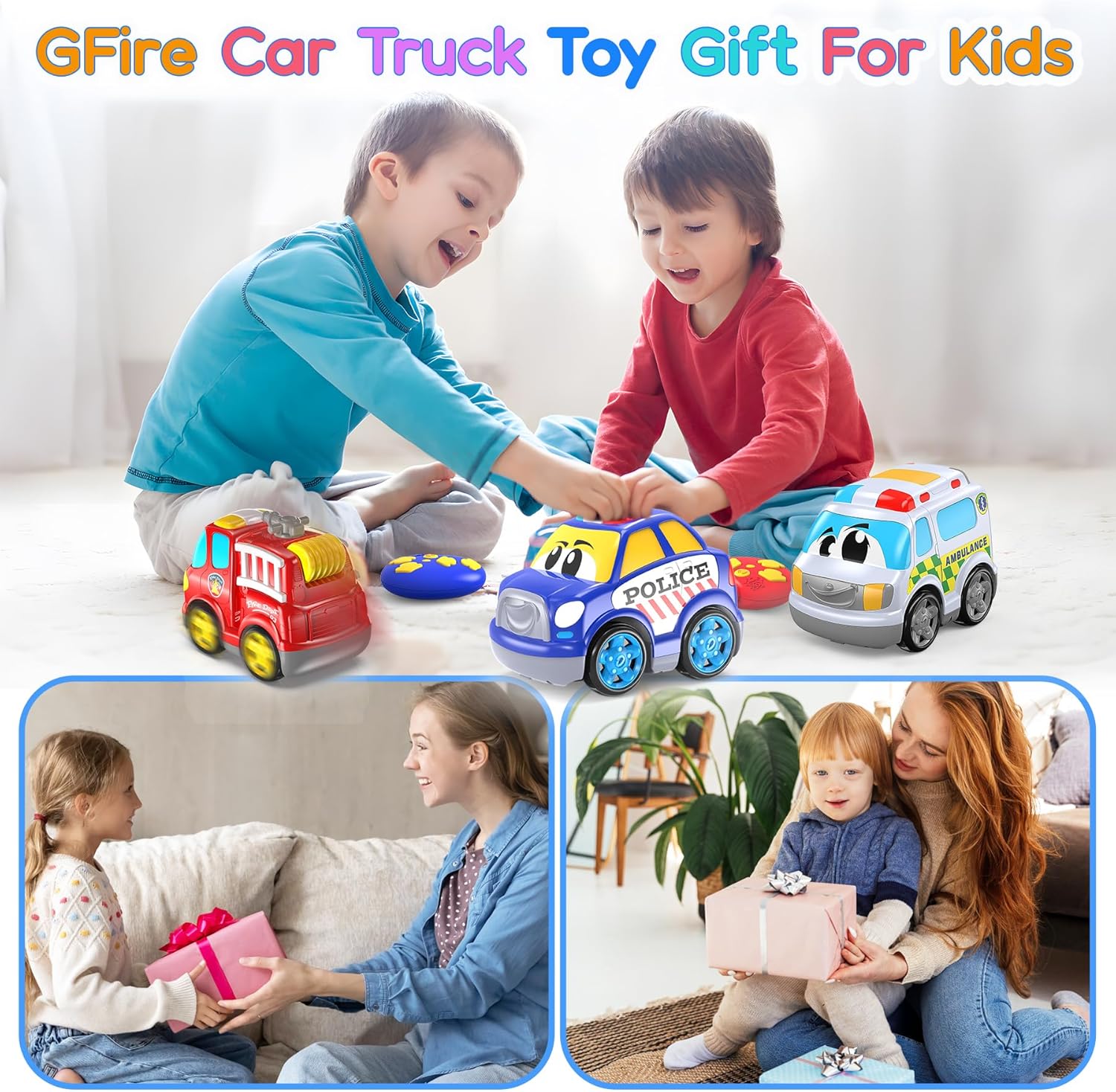 JOLLY FUN Auto a control remoto para niños de 4 a 7 años, autos RC y tracción en las 4 ruedas con luces y música, juguetes de coche de acrobacias