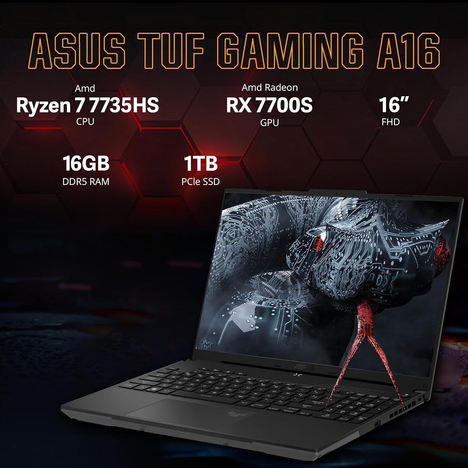 asus TUF A16 – Laptop para juegos FHD de 16 pulgadas y 165 Hz, AMD Ryzen 7-7735HS, gráficos Radeon RX7600S V8G, RAM DDR5 de 16 GB, SSD PCIe de 1 TB,