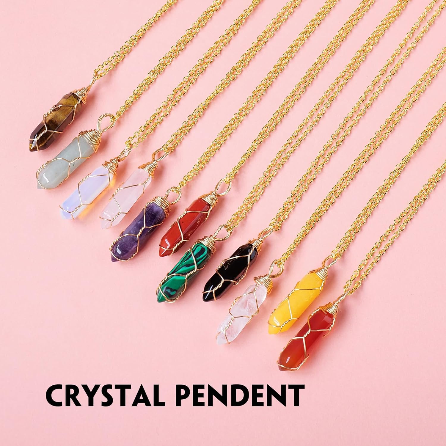 Collar de cristal natural de doble punta hecho a mano tejido curativo con bala de cristal curativo pulido piedra de energía Reiki con caja de regalo