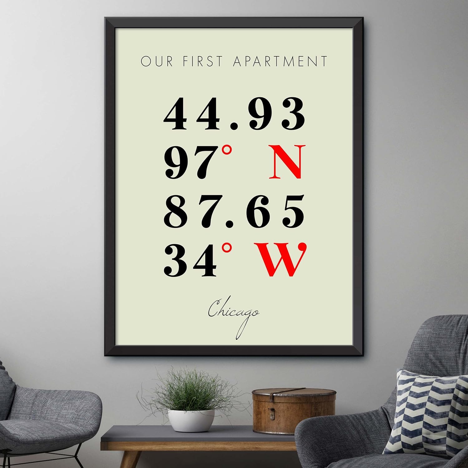Map of Our First Apartment, Chicago, Multiline Coordinates Colored (36×48)
