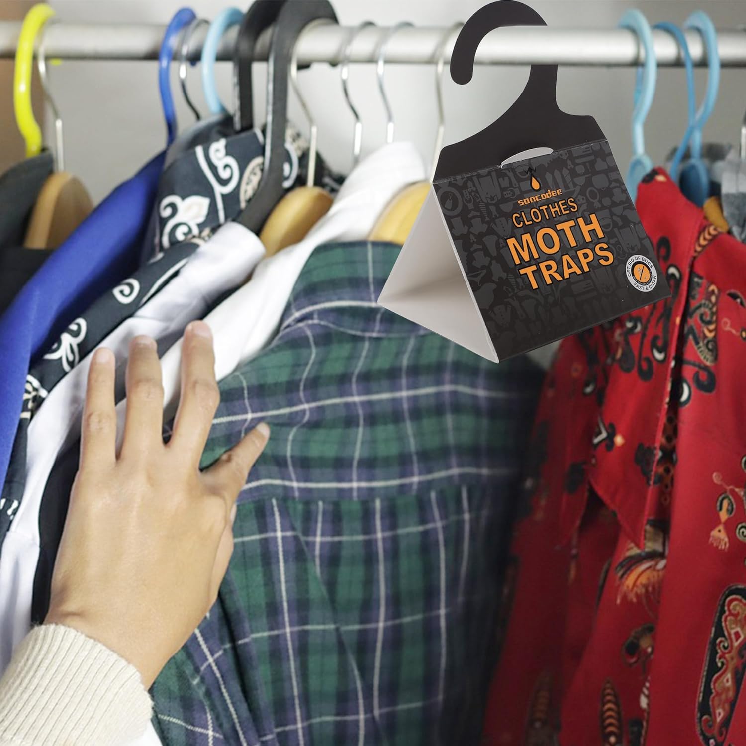 Paquete de 8 trampas para polillas de ropa con feromonas naturales, trampa de pegamento para colgar, trampa de prevención de polillas para ropa, sin
