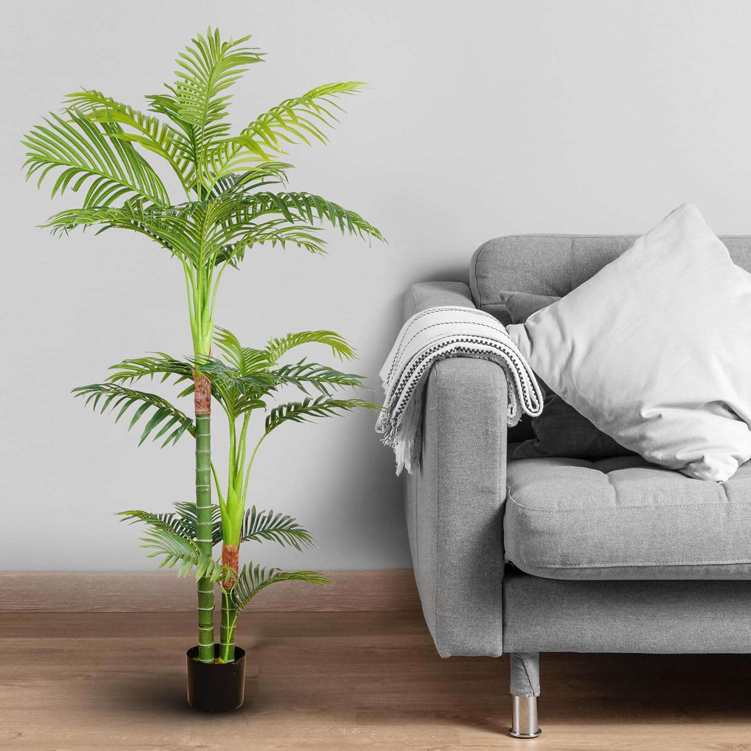 Verel Plantas artificiales de 5 pies para exteriores, palmeras artificiales de areca altas y grandes para decoración interior del hogar, palmera