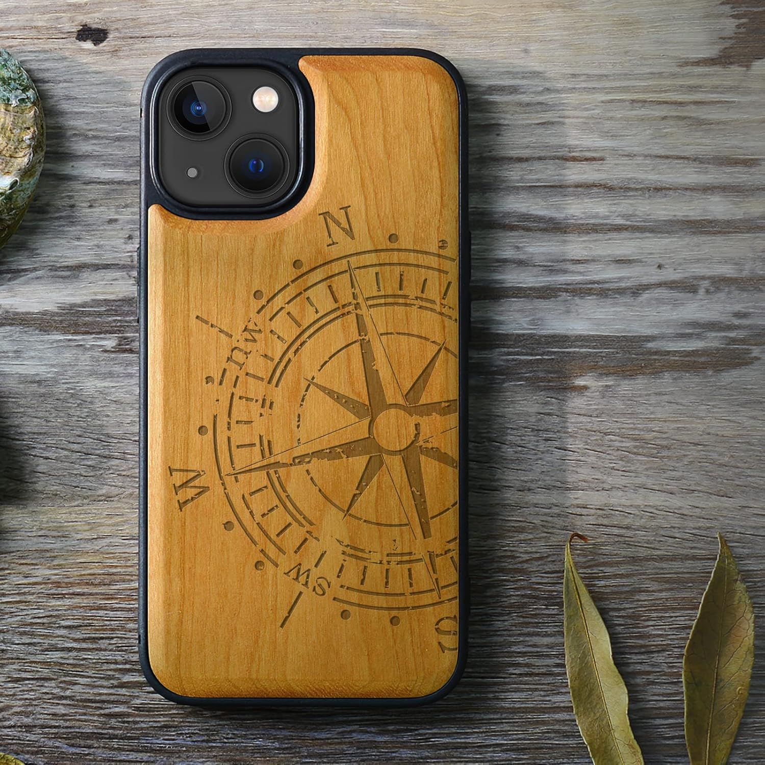 Carveit Funda magnética de madera para iPhone 13 Mini, madera real dura y TPU suave, funda protectora híbrida a prueba de golpes, funda de madera