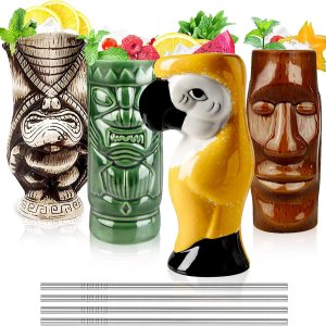 TKSET0011 – Juego de 4 tazas de cóctel hawaianas de cerámica grandes, vasos de cóctel exóticos, Tiki Bar profesional hawaiano para fiestas TKSET0011 – Juego de 4 tazas de cóctel hawaianas de cerámica grandes, vasos de cóctel exóticos, Tiki Bar profesional hawaiano para fiestas