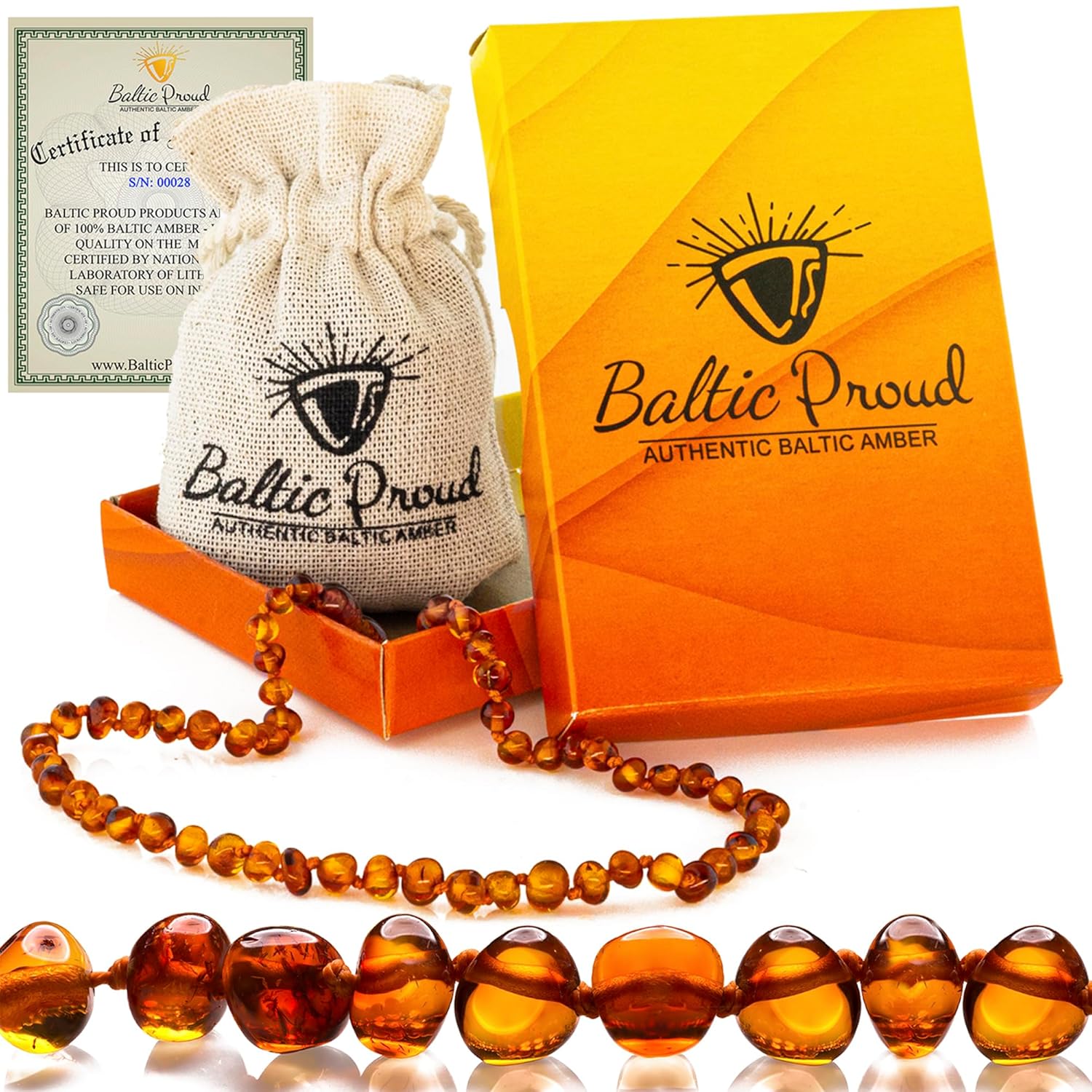 Baltic Proud Amber Necklace (Unisex Cognac Polished 12.5 Inches) – Certified Premium Quality Raw Baltic Sea Amber