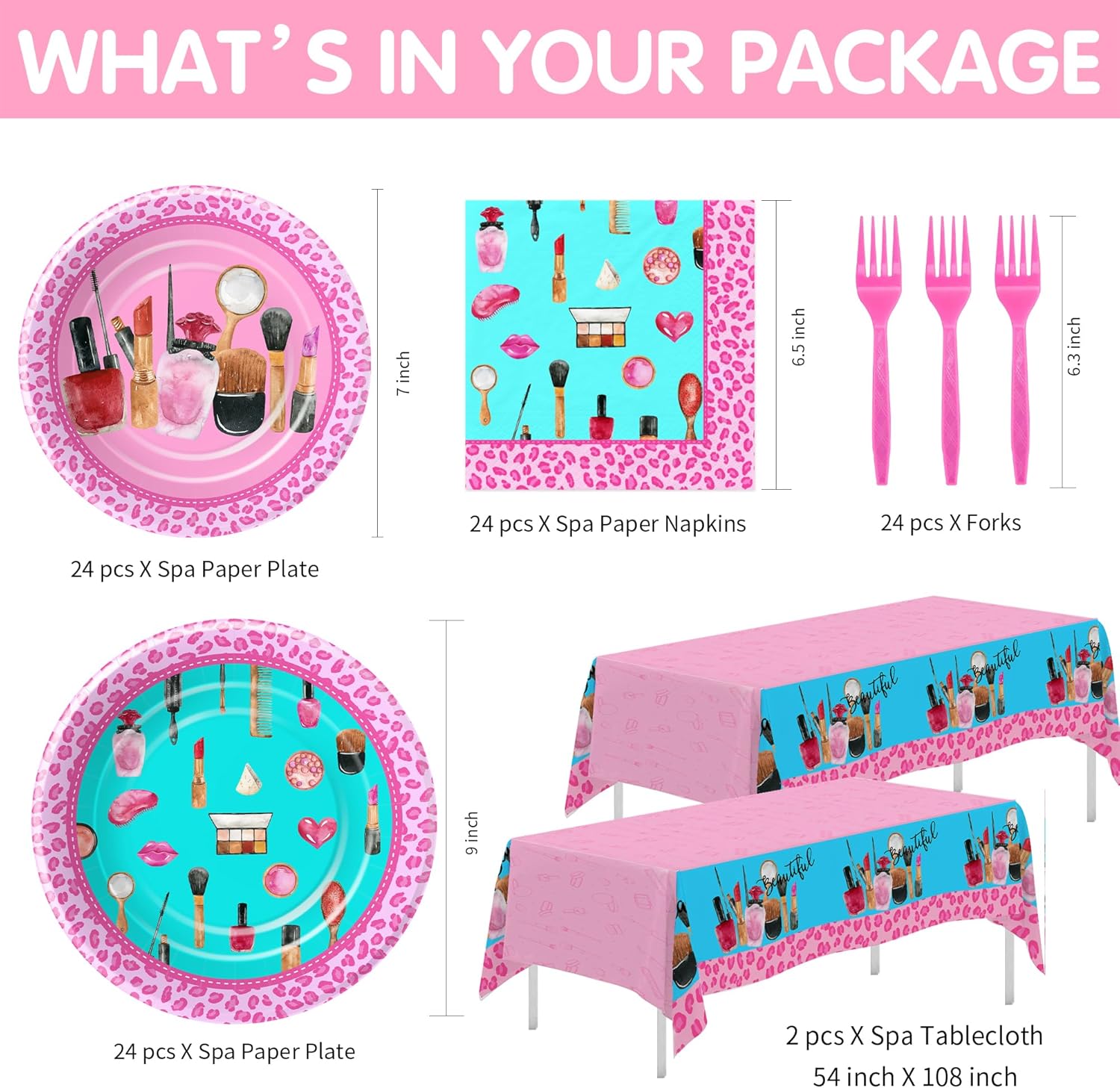 Vajilla de decoración de fiesta de spa para niñas, suministros de fiesta de cumpleaños de maquillaje de spa, plato de fiesta de spa, servilleta,