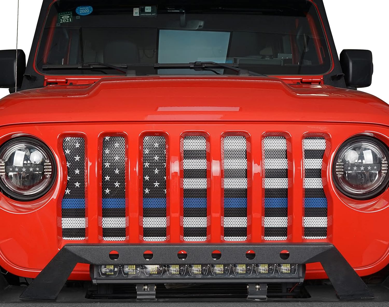 Hooke Road Gladiator JTWrangler JL Flag Grill Rejilla frontal deflector de pantalla compatible con Jeep Wrangler JL y Gladiator JT 2018-2024