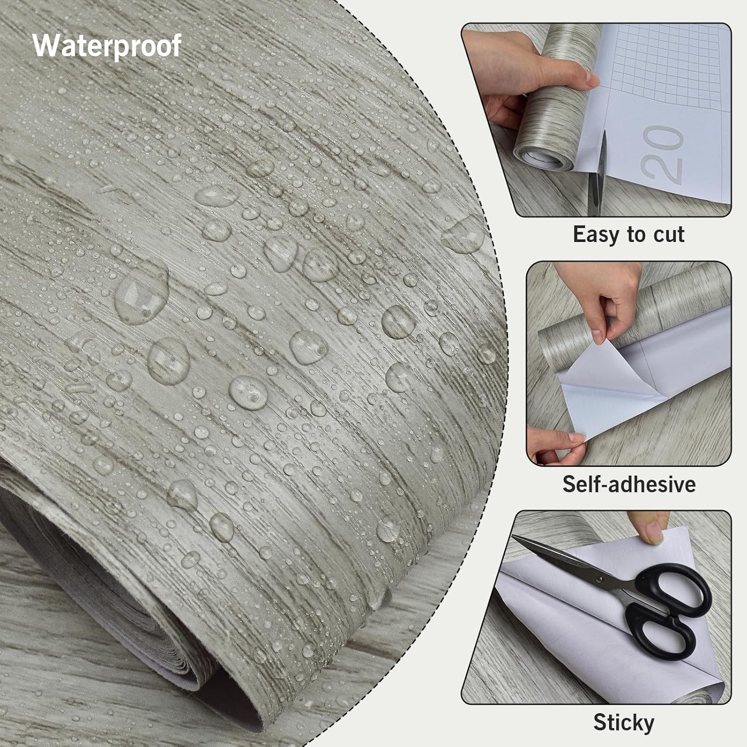 Naphite Papel tapiz de madera gris para despegar y pegar, papel de contacto de madera para gabinetes, encimeras, autoadhesivo, extraíble, papel de