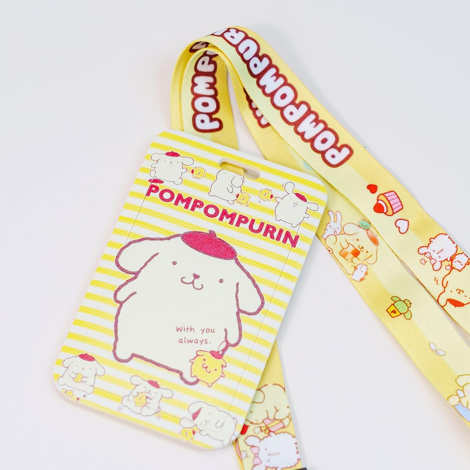 Bonito llavero con cordón y tarjetero de identificación, tarjetero de identificación de perro kawaii para mujeres y niñas (amarillo)