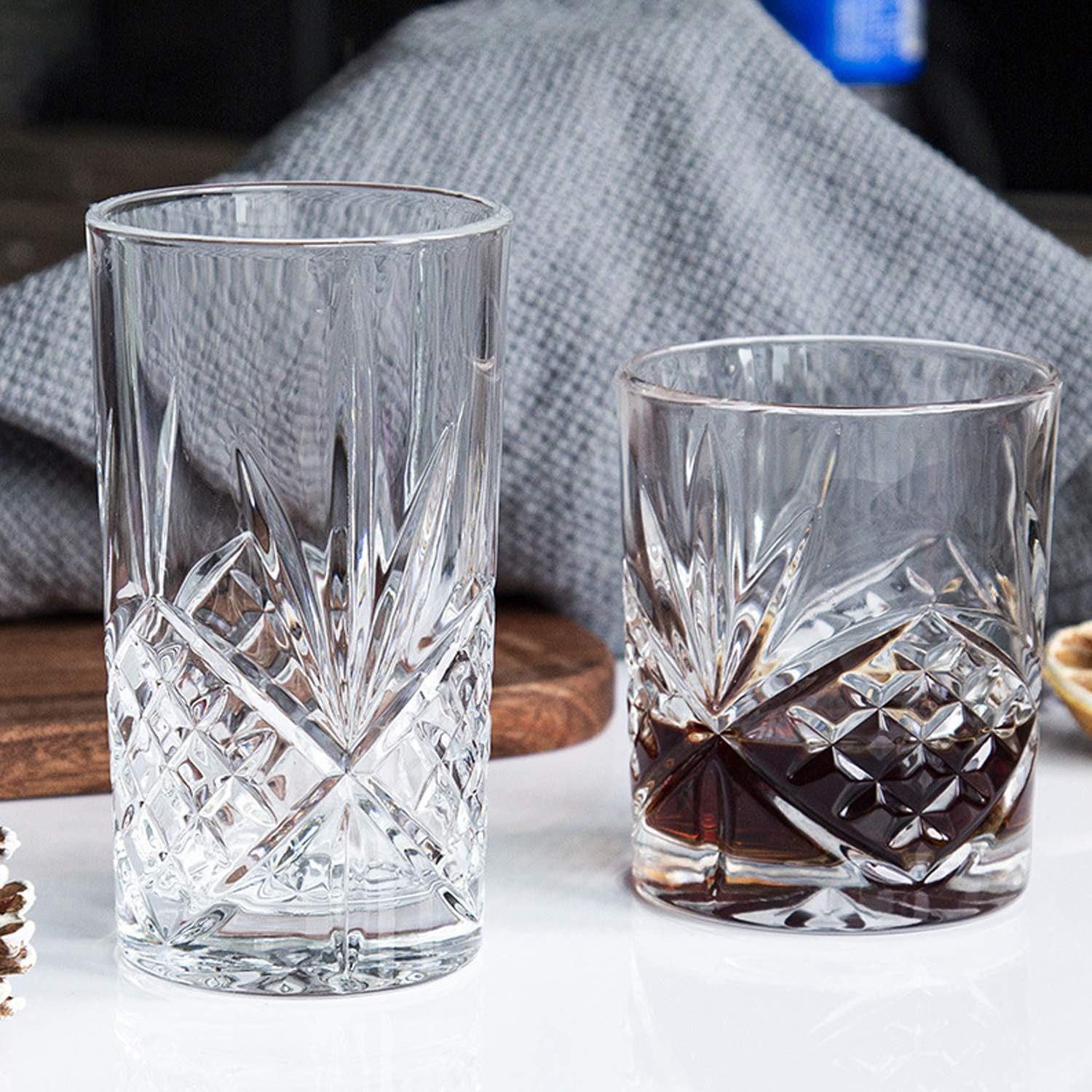 Juego de vasos de whisky de 12 onzas, vasos de licor, vasos redondos transparentes, vasos de roca, vasos de cóctel a la antigua, vasos de bourbon