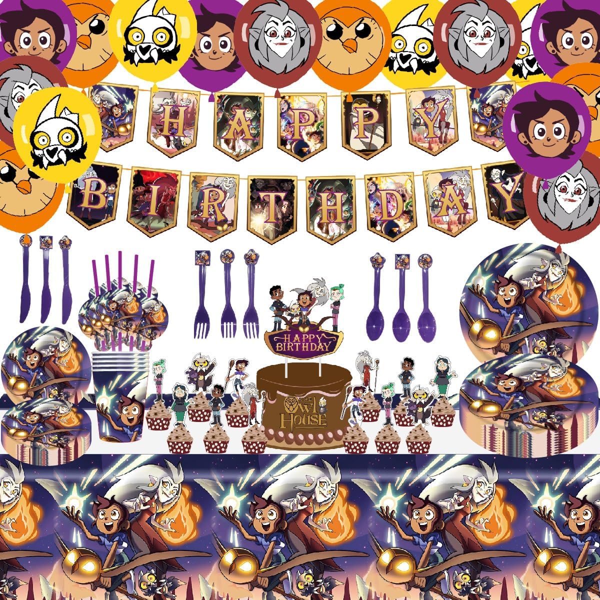 Decoración de fiesta de cumpleaños para casa, suministros de fiesta de búho, platos y tazas de feliz cumpleaños, pancarta, decoración de fiesta de