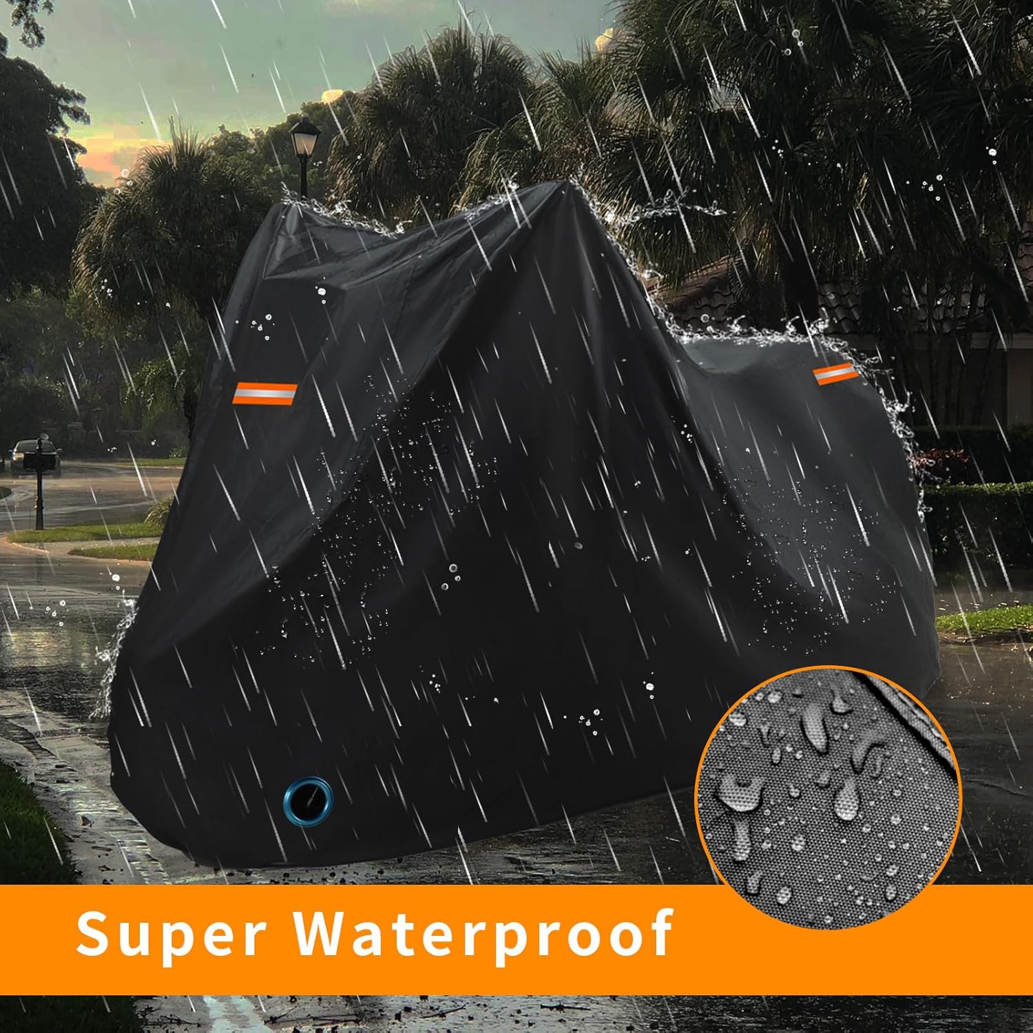 Funda impermeable para motocicleta y scooter para todas las estaciones, protección solar al aire libre, tres cintas reflectantes con agujeros de
