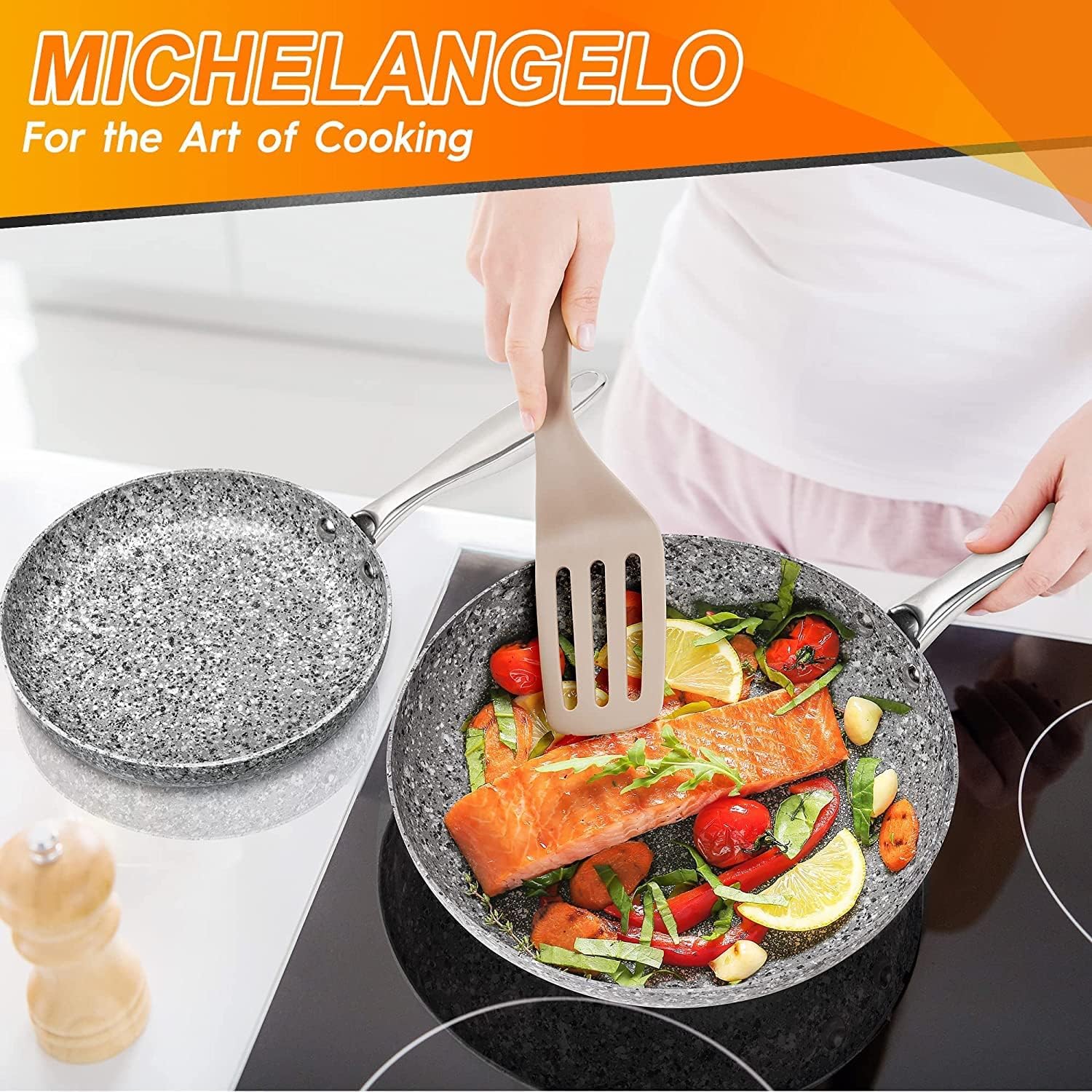 MICHELANGELO Juego de cacerolas con tapa, antiadherentes de 1 cuarto y 2 cuartos de galón con tapa, olla pequeña con tapa, juego de cacerolas de