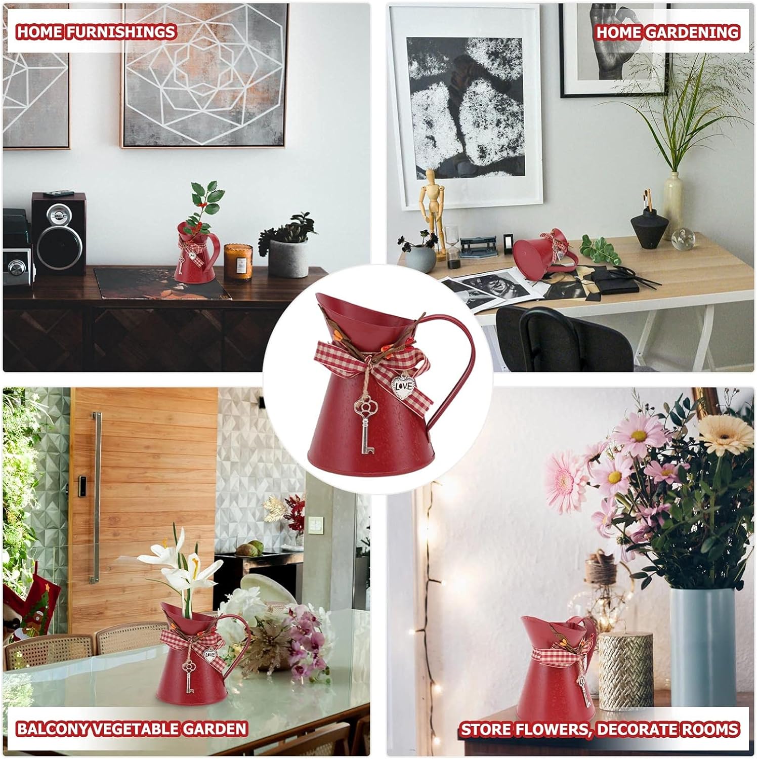 Maceta rústica de hierro con diseño de estilo shabby chic, pequeño jarrón de metal, jarra de leche vintage, mini jarra de flores decorativa para el