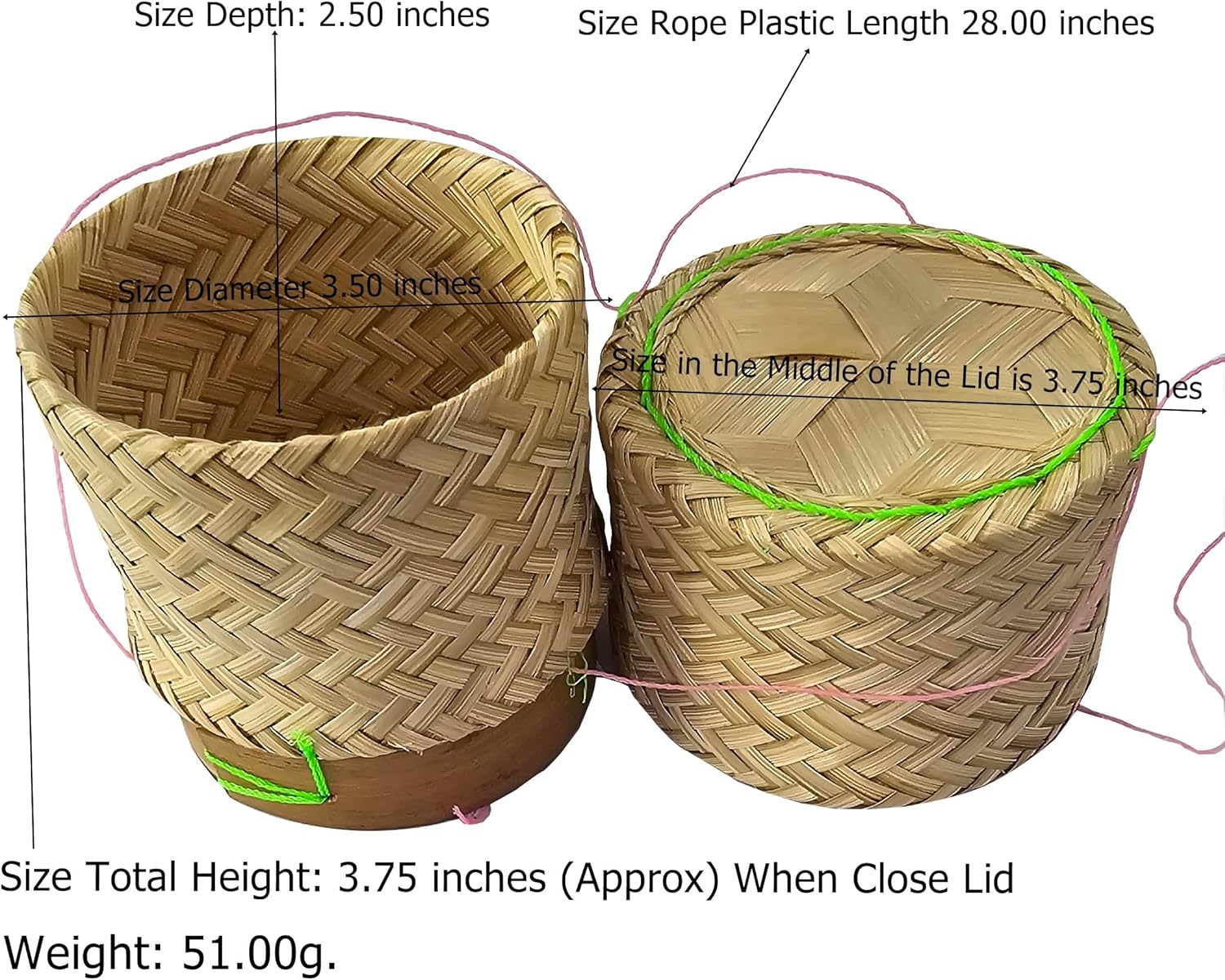 Cesta de arroz pegajosa Contenedor pequeño Kratip Tazón para servir tailandés Arroz de bambú Tailandés Laos Tejido Tradicional Wickerwork Servir