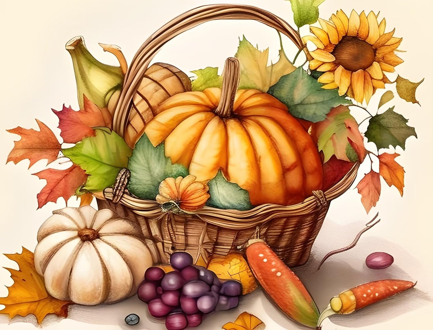 Kit de pintura de diamantes de calabaza de Acción de Gracias de otoño, kit de arte de diamantes 5D de Acción de Gracias para adultos principiantes,