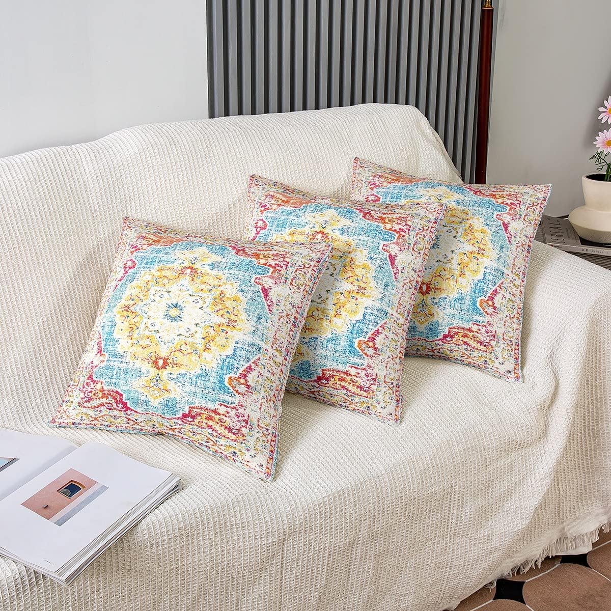 Paquete de 2 fundas de almohada étnicas florales de 22 x 22 pulgadas, fundas de almohada retro bohemias, fundas de cojín exóticas florales vintage