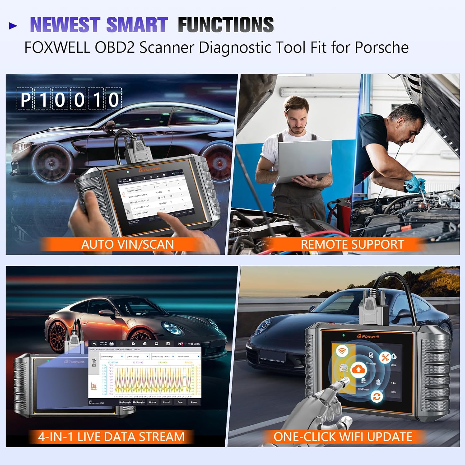 FOXWELL NT710 fit for Porsche Scan Tool Diagnostic Scanner, Upgraded NT510 Full System OBD2 Scanner Code Reader Bidirectional Control All