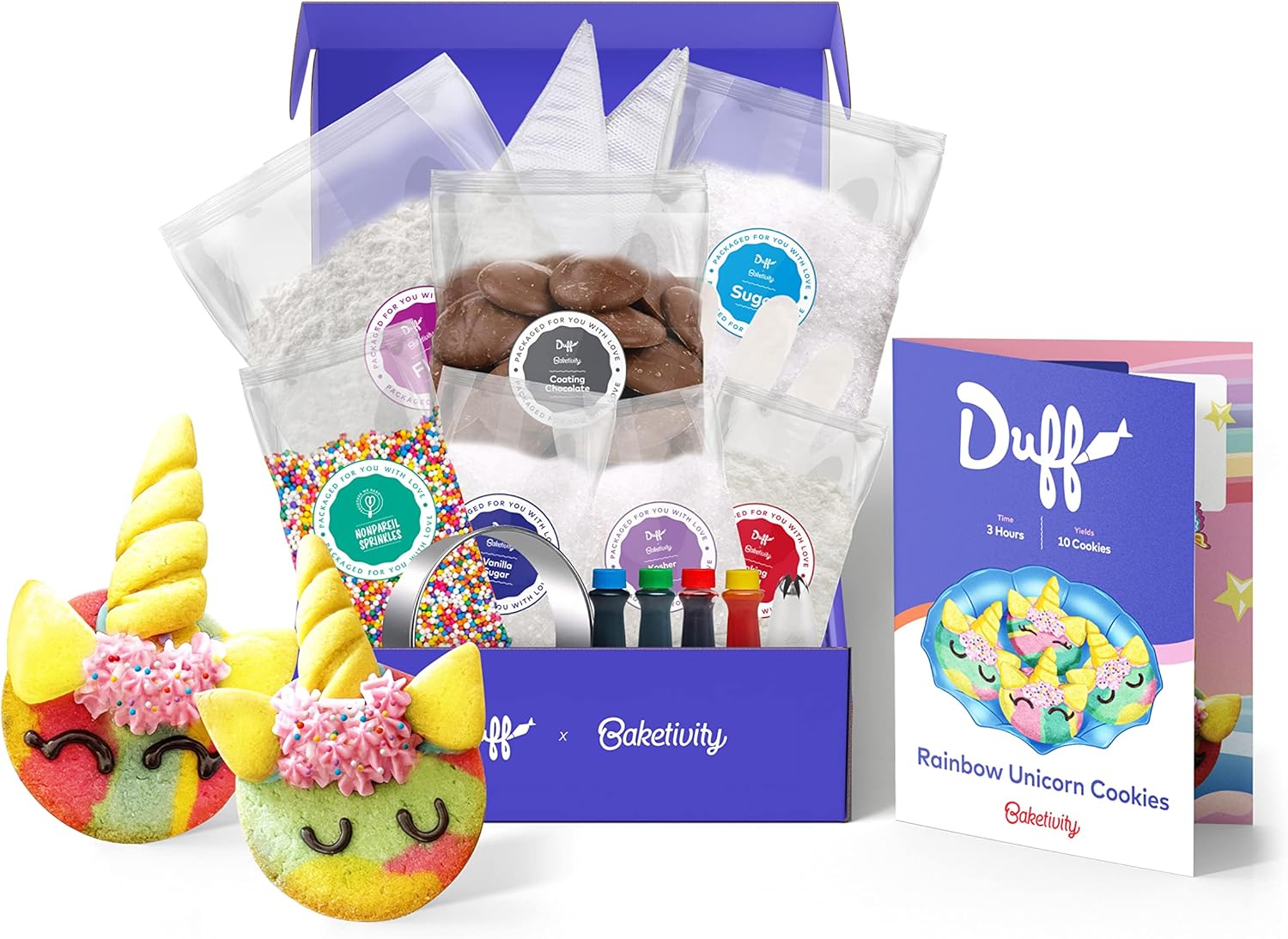 Duff Goldman Kit de hornear para niños de Baketivity  Hornea galletas de unicornio arcoíris con ingredientes premedidos  El mejor kit de fabricación