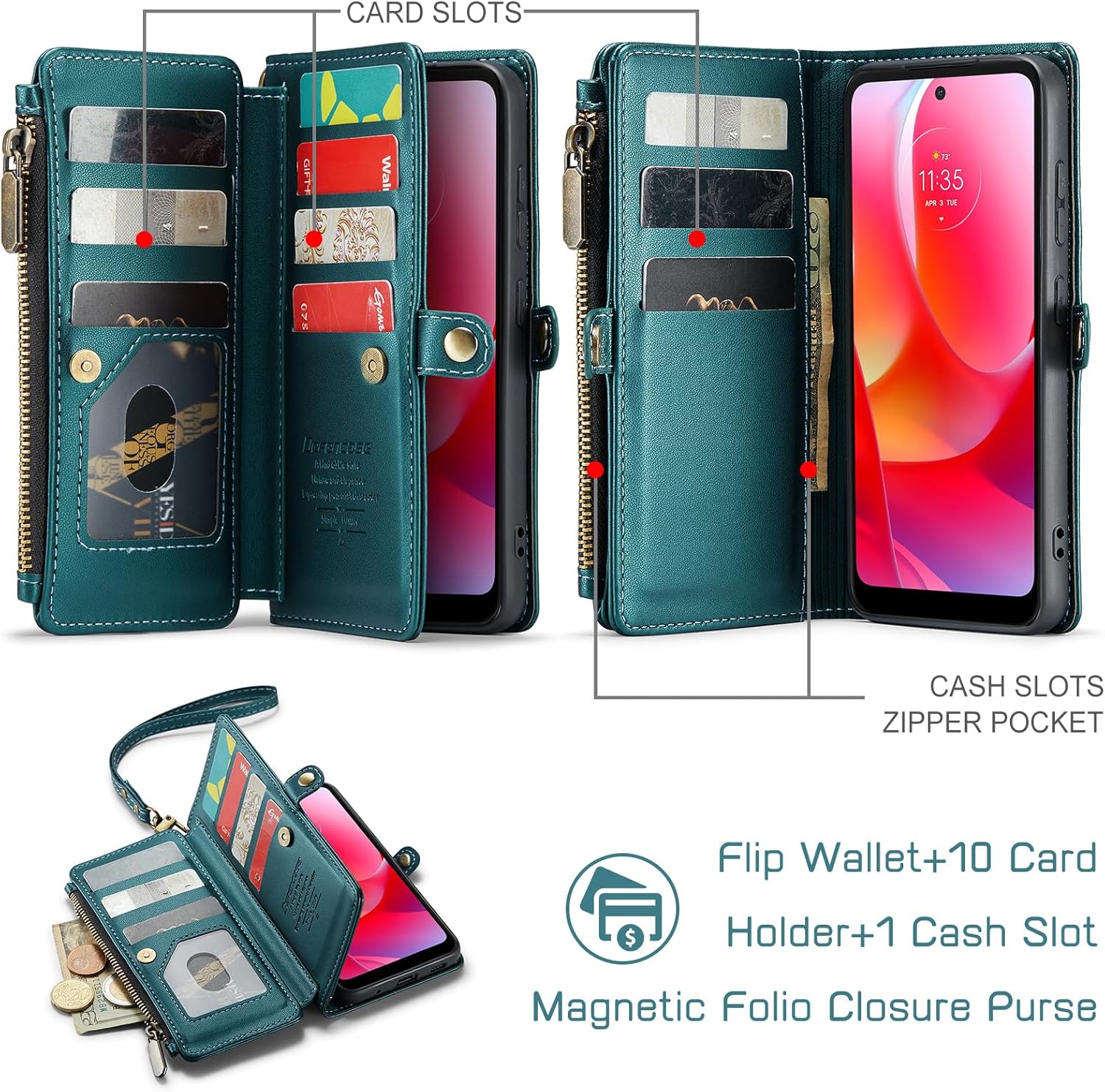 Defencase Funda para teléfono Moto G Power 2022, con bloqueo RFID, para Motorola Moto G Power 2022, para mujeres y hombres, correa de cuero a la