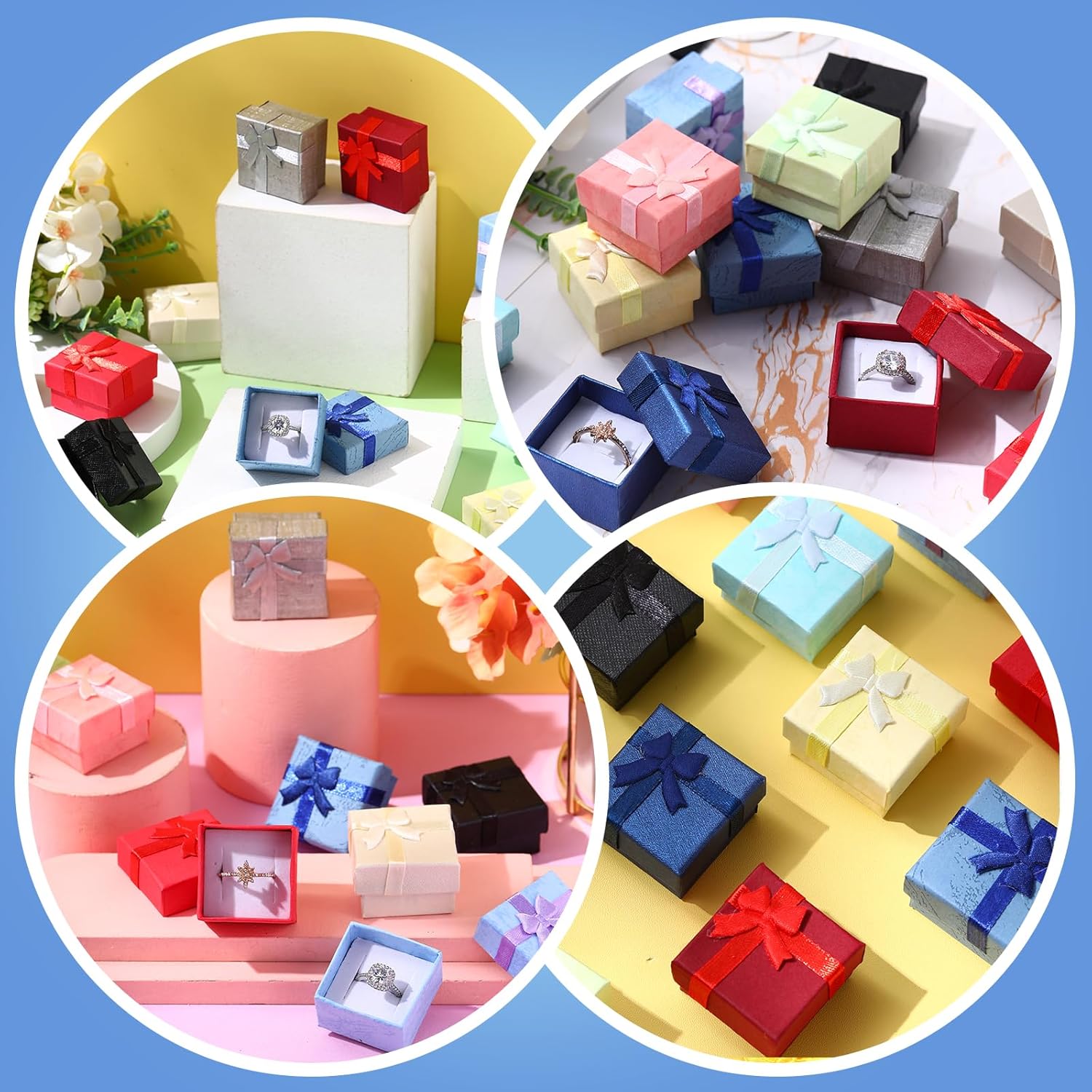 Juego de 160 cajas de regalo de joyería, cajas de joyería vacías, cajas de regalo pequeñas para joyas, cajas de cartón para joyas con lazo de cinta