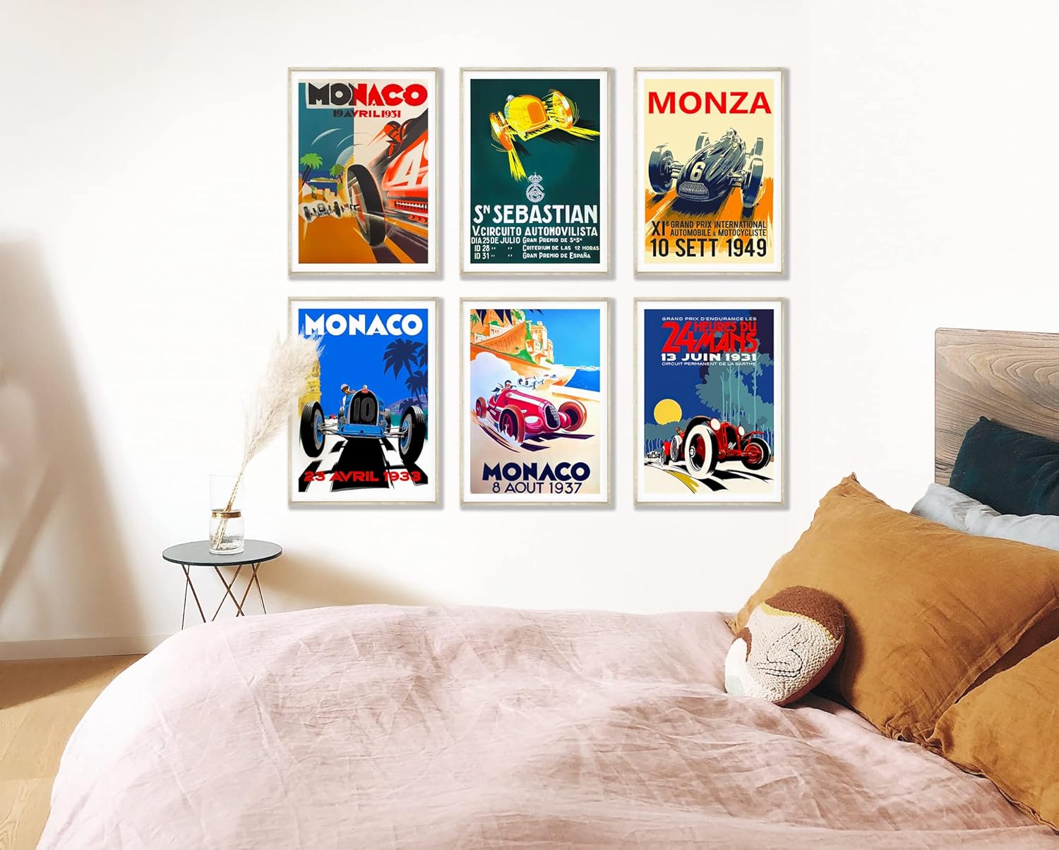 Póster vintage de coche  juego de 6 carteles vintage de carreras de autos – Decoración de pared de coche para hombres – Arte de pared de auto